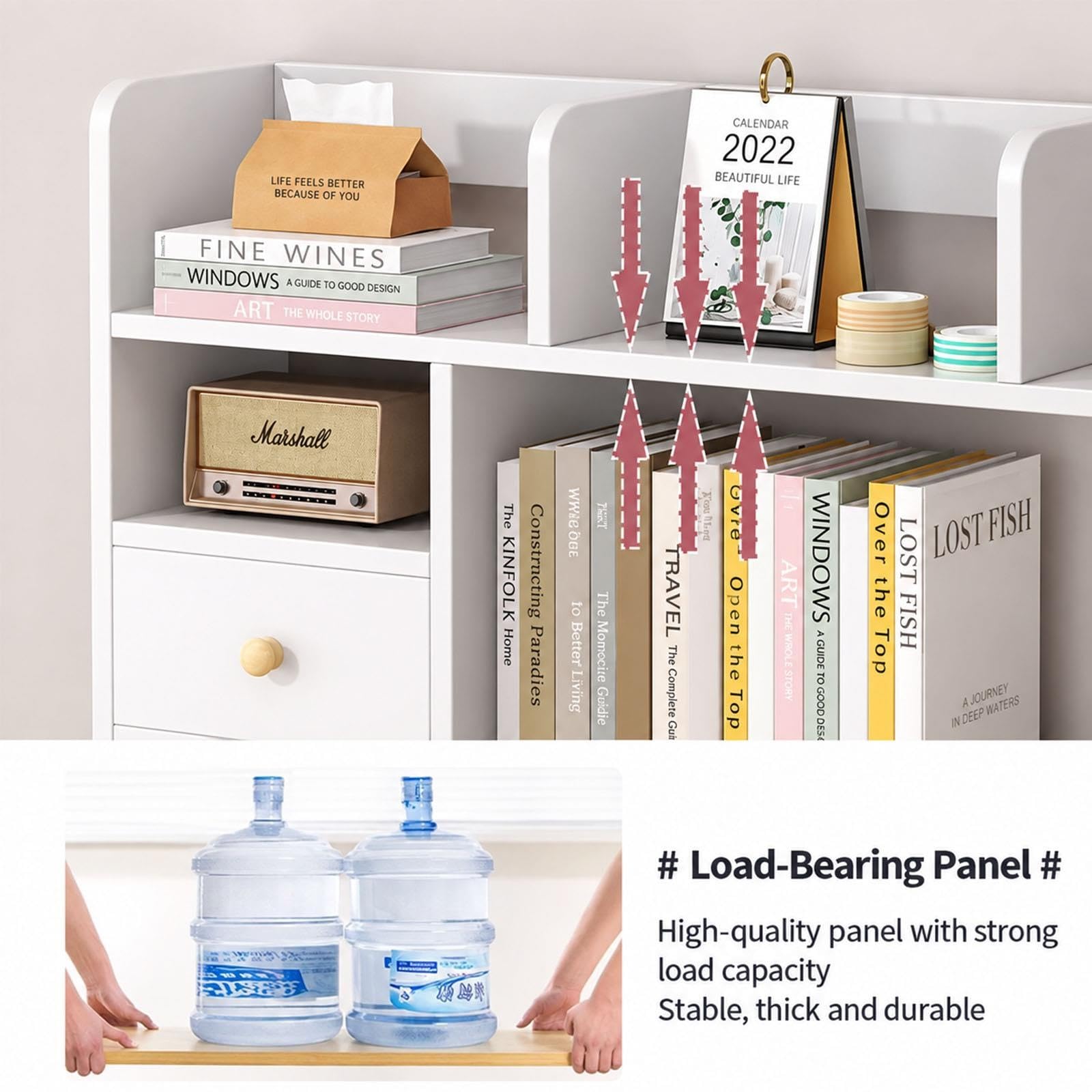 Desktop Bookshelf with Drawers, 3-Tier Wooden Desk Organizer Shelf