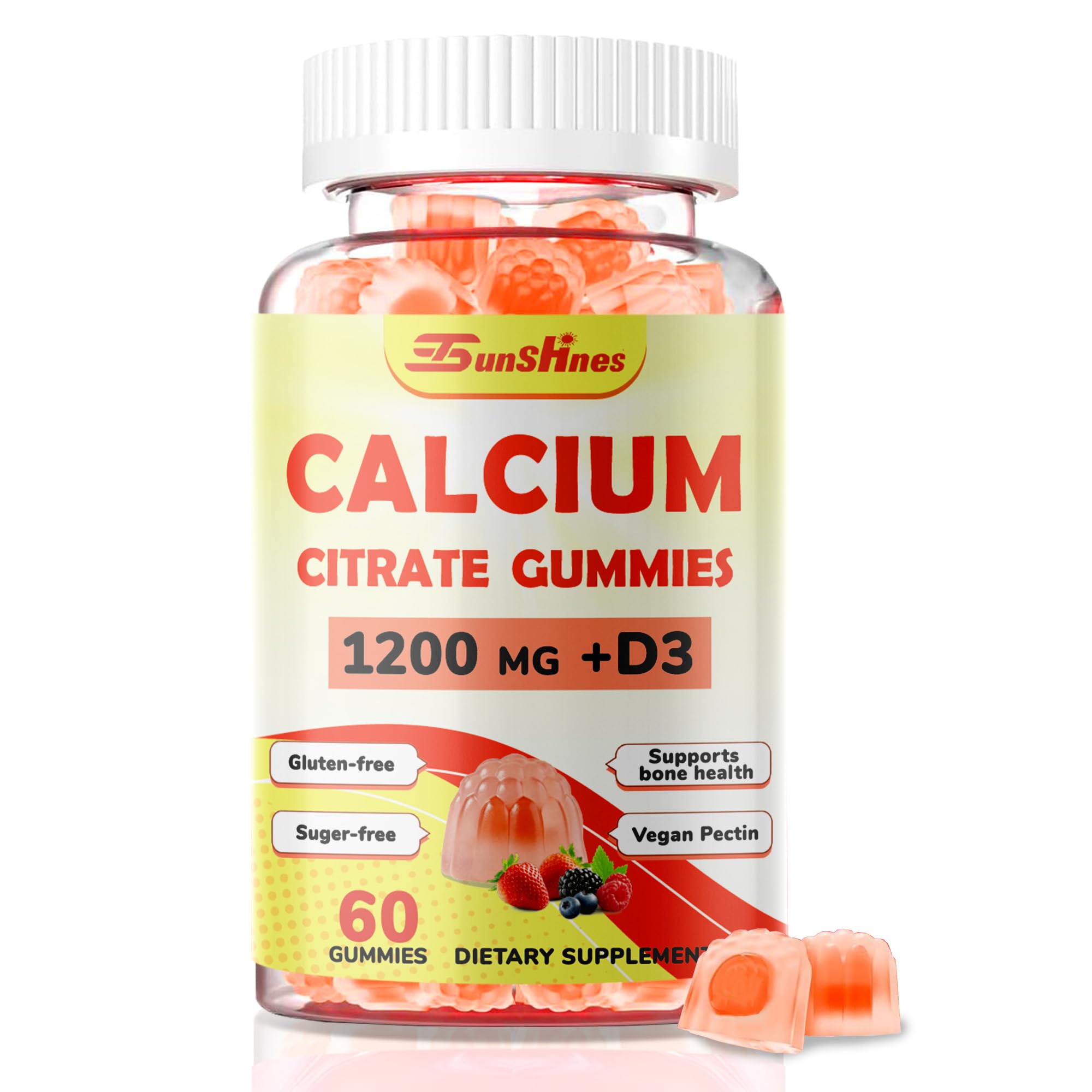 Calcium 1200 mg with Vitamin D3 K2 Gummies,High Absorption for Women and Men with B6, B12, Zinc, Sugar-Free Calcium Supplements Citrate Gummies for Bone, Immune Support (60 Count(Pack of 1))