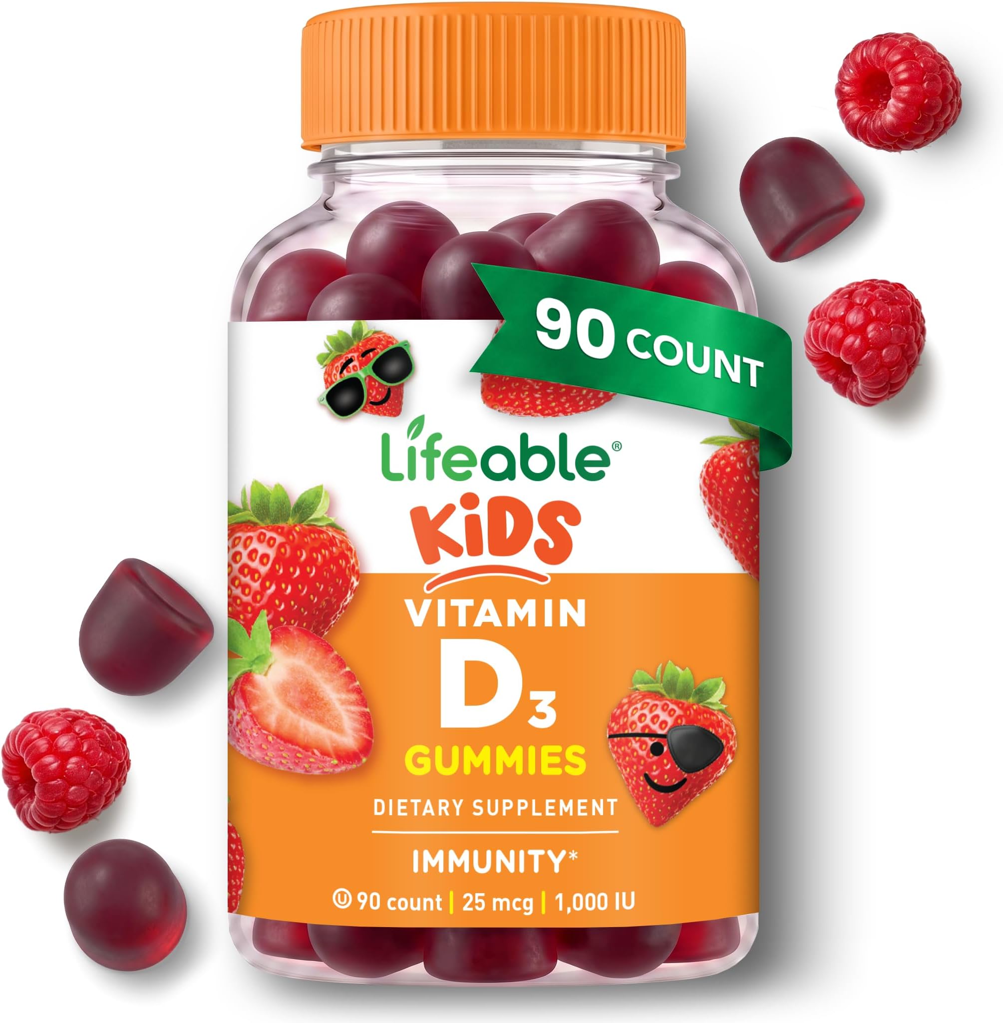 Lifeable Kids Vitamin D Gummies, D3 1000 IU, Vegetarian & Kosher, 90 Count