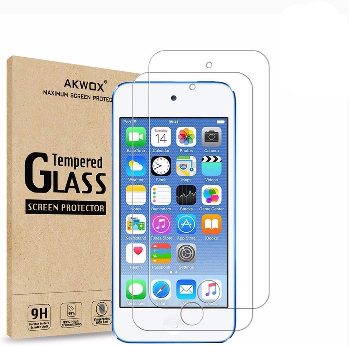 AKWOX (Pack of 2) [Tempered Glass] Screen Protector for iPod Touch 6G (6th Generation) / 5G (5th Generation), [0.33mm Ultra Thin 9H Hardness 2.5D Round Edge] with Lifetime Replacement Warranty