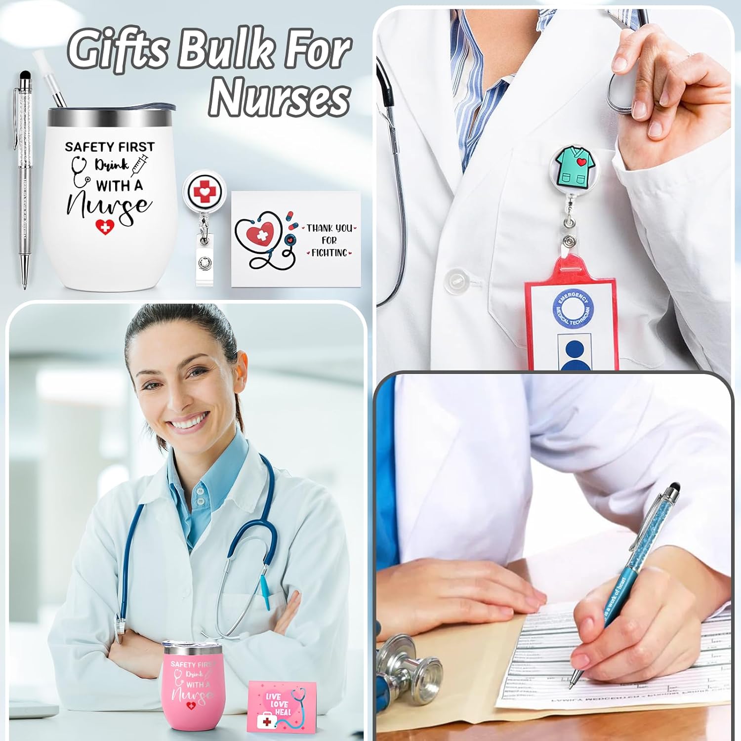 Lifecapido 32 Pcs Nurses Week Gifts Bulk 2025 for Women Men, Gifts for Nurses Week Set of 8 Insulated Wine Tumbler, Nurse Appreciation Gift Bulk, Nurse Graduation Gift, Murse Practitioner Present