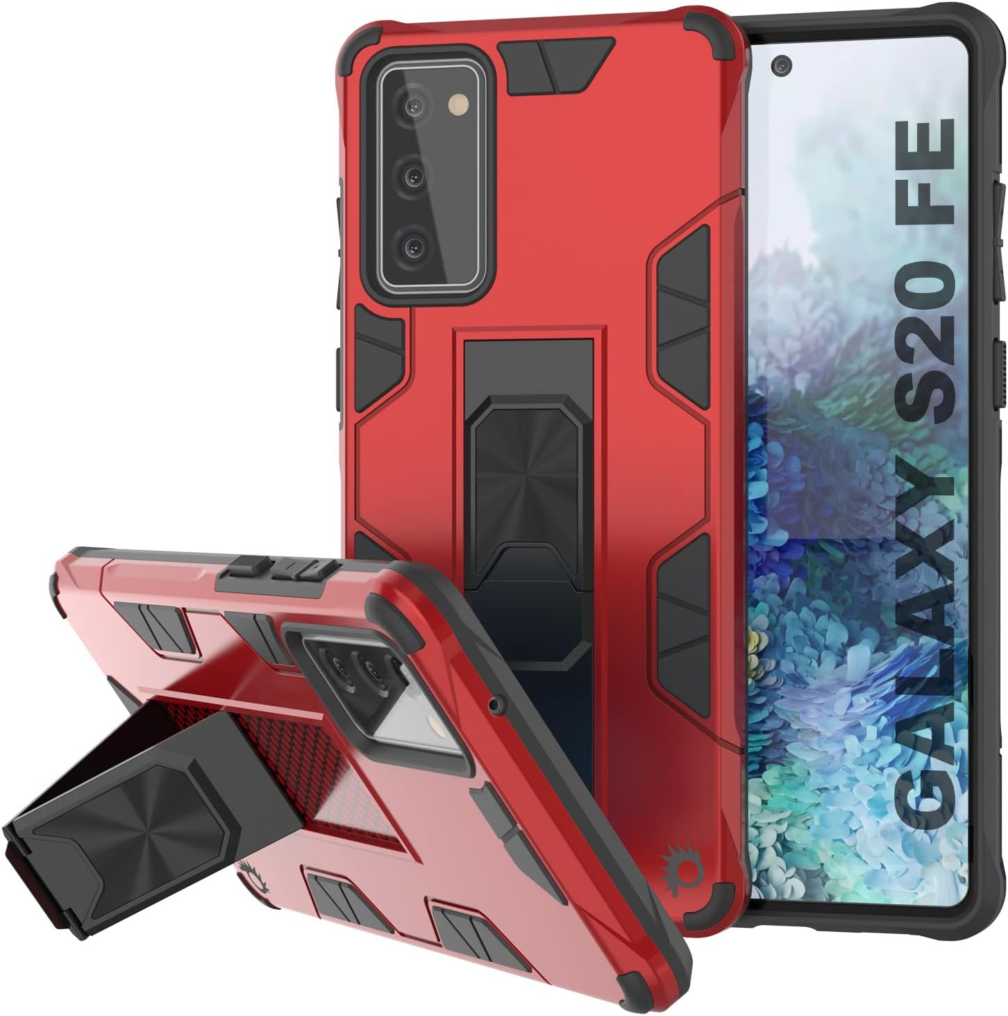 Punkcase Galaxy S20 FE Case [ArmorShield Series] Military Style Protective Dual Layer Case W/Metal Ring Grip Holder & Kickstand l Full Body Protection for Samsung S20 FE 5G (6.5") [Red]