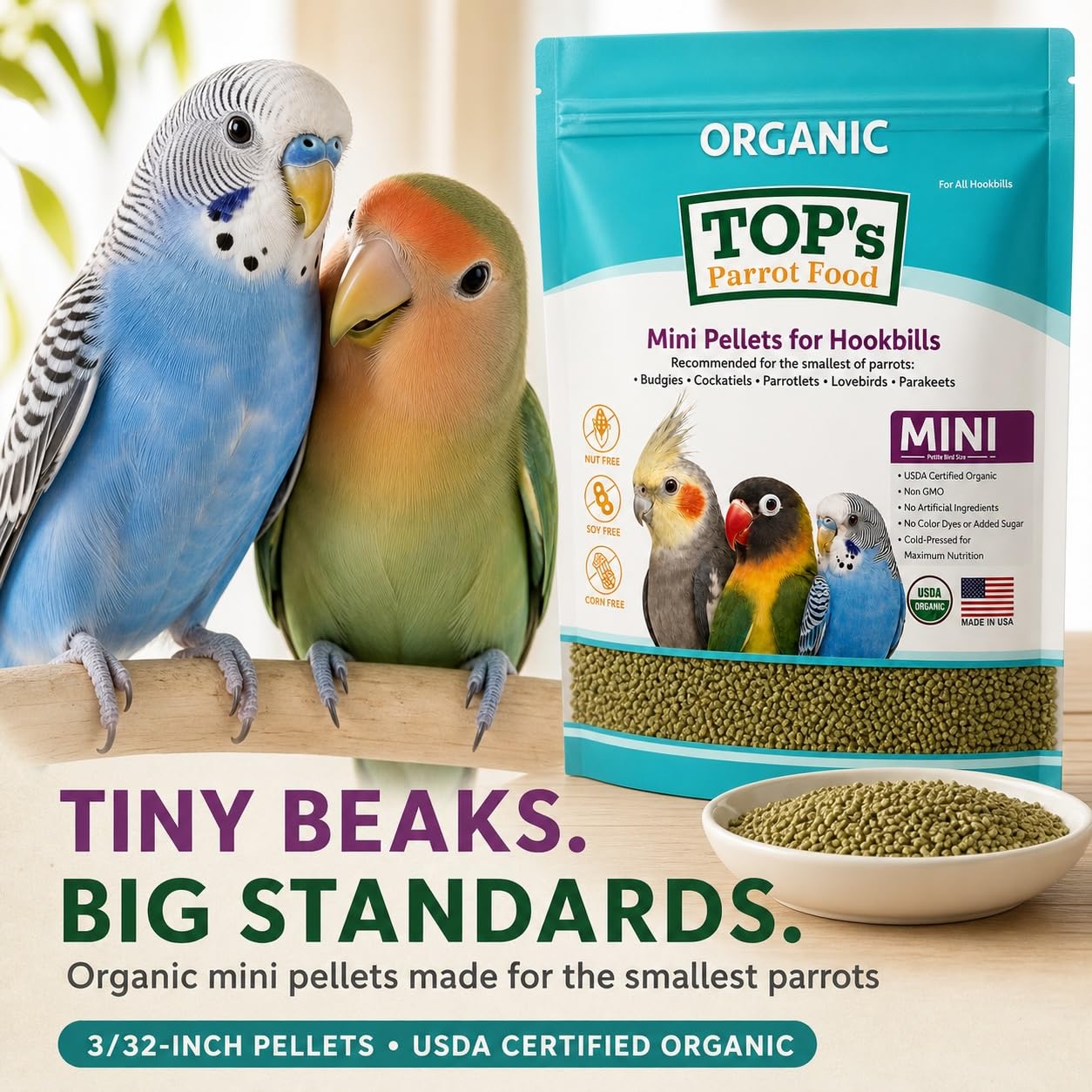 Amazon.com : TOP's Mini Parrot Pellets 4 lb, USDA Organic