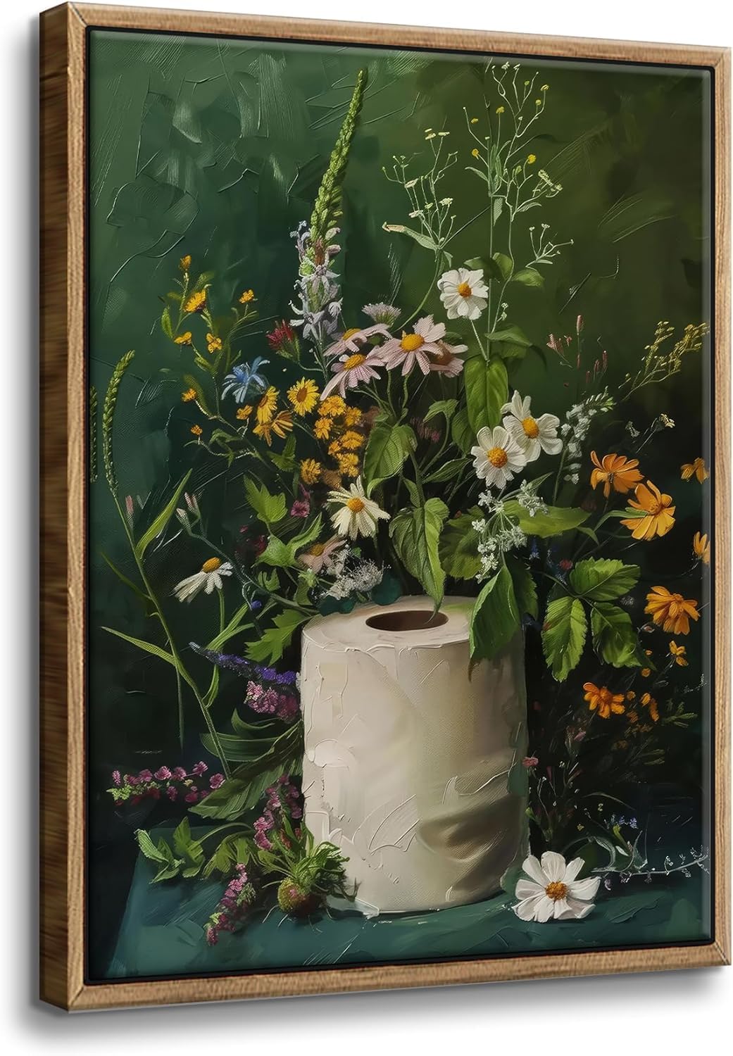 lianyibo Funny Floral Bathroom Wall Art Vintage Rustic Botanical Flowers Painting Picture Green Wildflower Toilet Posters Prints(40x60/Frameless)