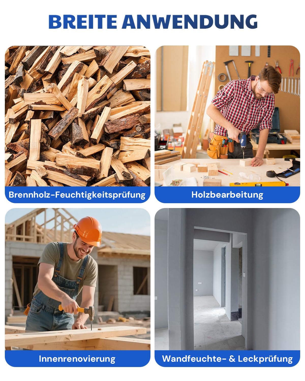 AWT-590 wiederaufladbares Feuchtemessgerät Mauerwerk, Feuchtigkeitsmessgerät Wand, Halbkugel Feuchtigkeitsmesser für Holz, Gipskarton und Ziegel, mit einstellbarem Alarm und Datenaufzeichnung