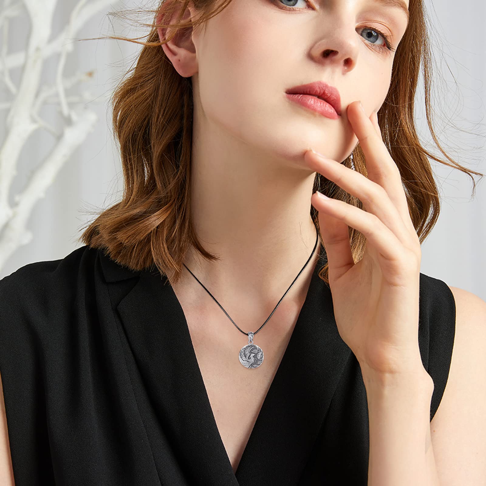 REDSUN Fenice collana medaglione amuleto con foto in argento Sterling 925 gioielli per uomo, donna e regali