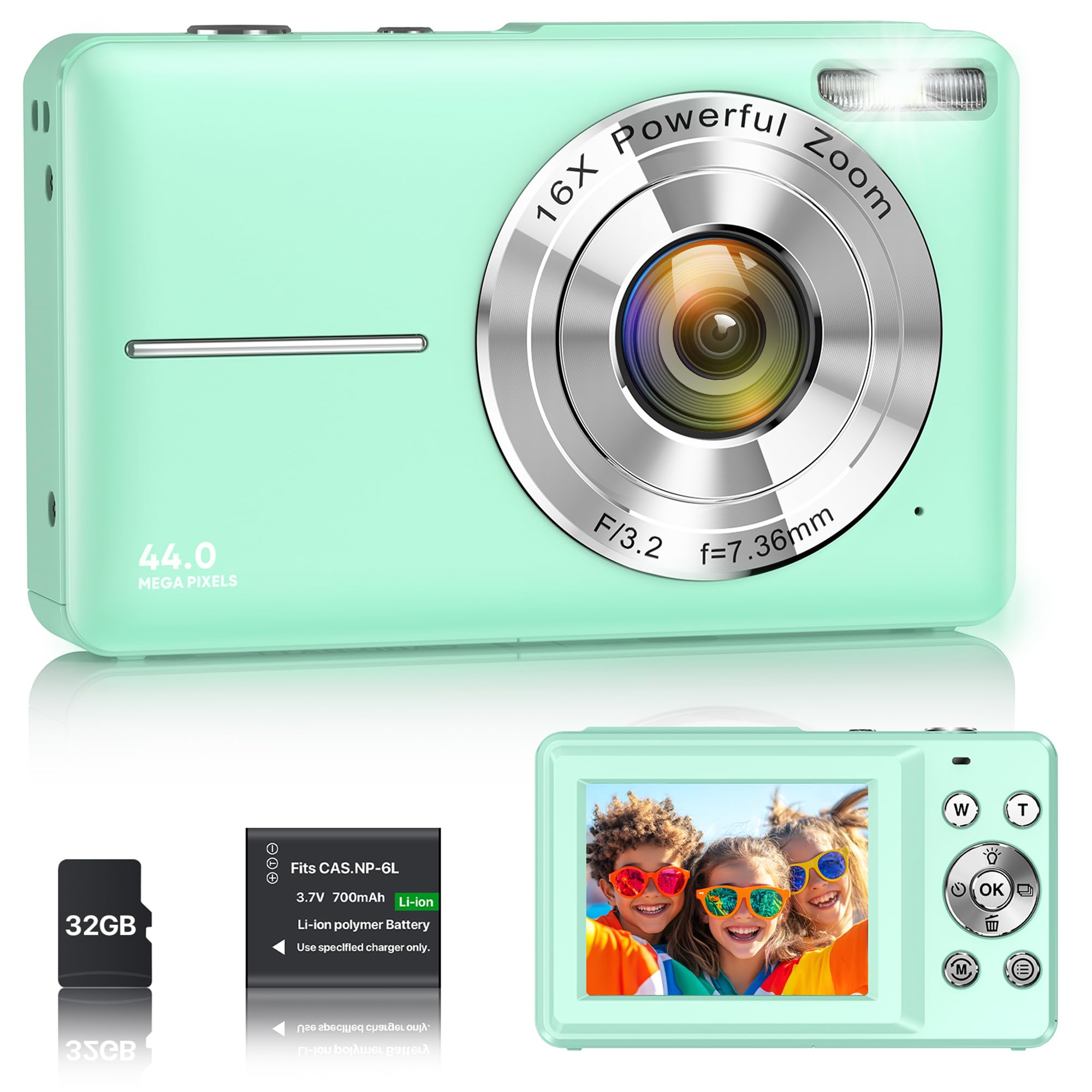 Digitalkamera 1080P 44MP Vlogging Kamera für Kinder Jugendliche, FHD Kompaktkamera Fotokamera mit 2,4