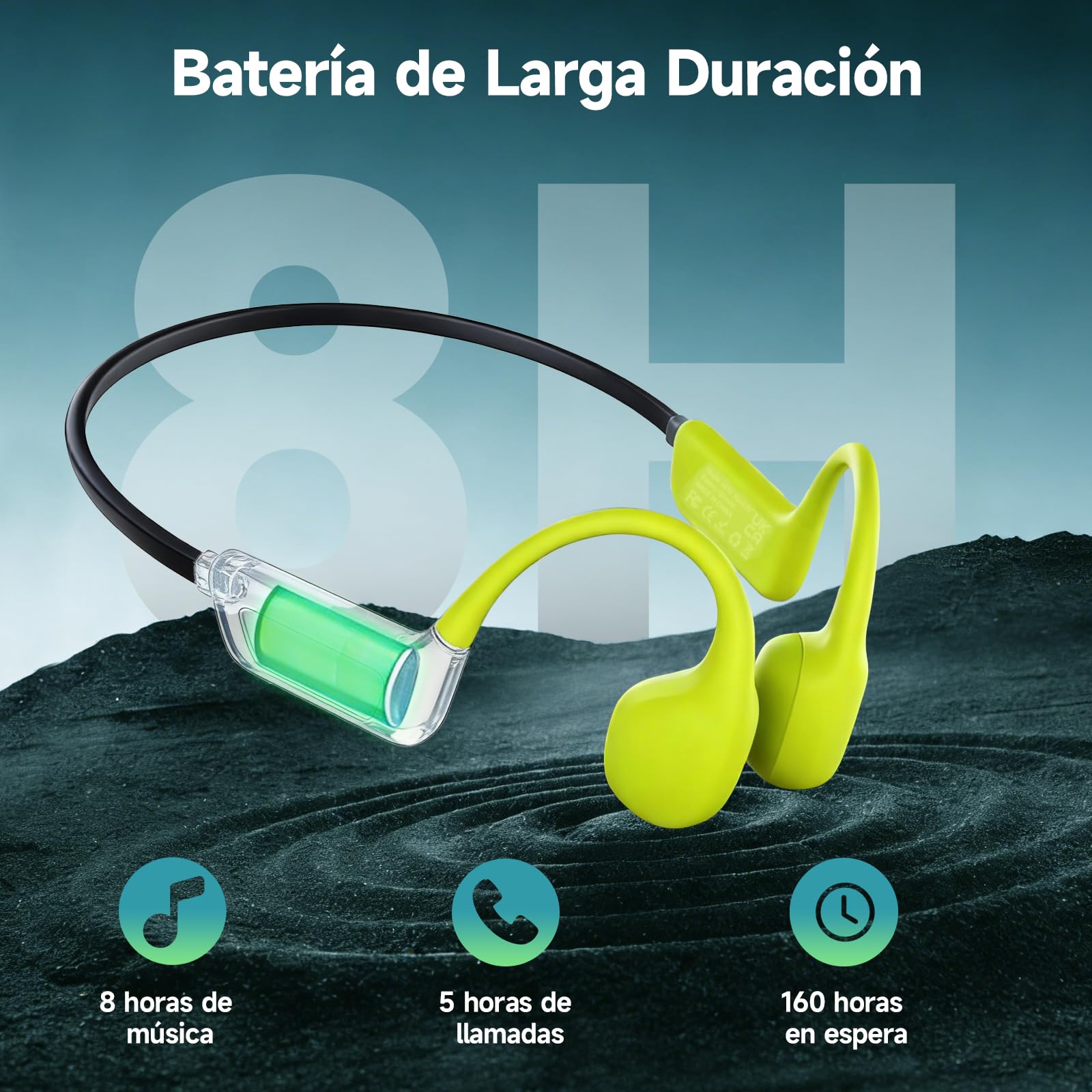 Auriculares de conducción ósea para natación, Auriculares inalámbricos Impermeables IPX8, Auriculares Deportivos Abiertos Bluetooth 5.4, MP3 Integrado de 8GB, Adecuados para Ciclismo - Verde