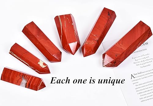 Miniatura 4 de AMOYSTONE Obelisco de jaspe rojo, torre grande de varita de cristal curativo, 6 columnas facetadas, terapia de meditación de chakras Reiki, 0.6-1.1