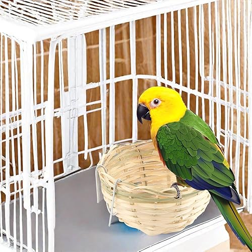 Miniatura 3 de VTurboWay Paquete de 5 nidos de bambú para pájaros, jaulas naturales tejidas a mano, cueva de cría con gancho, estilo campestre para pájaros