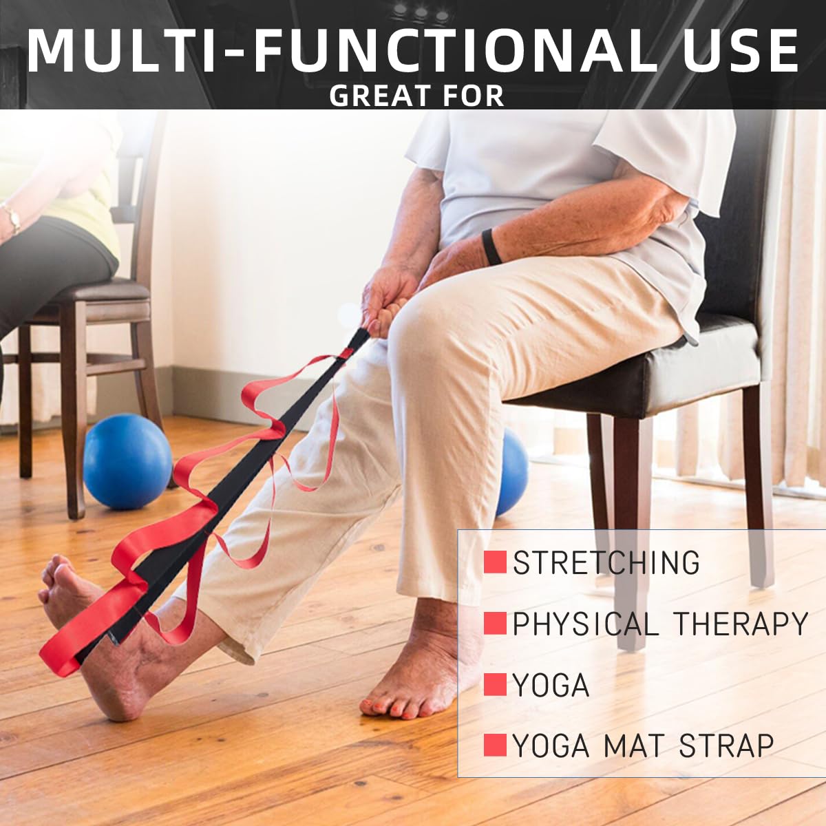 Cinghia Per Stretching EverStretch Non-Elastica - Con 12 Anelli Per Yoga, Fitness E Riabilitazione