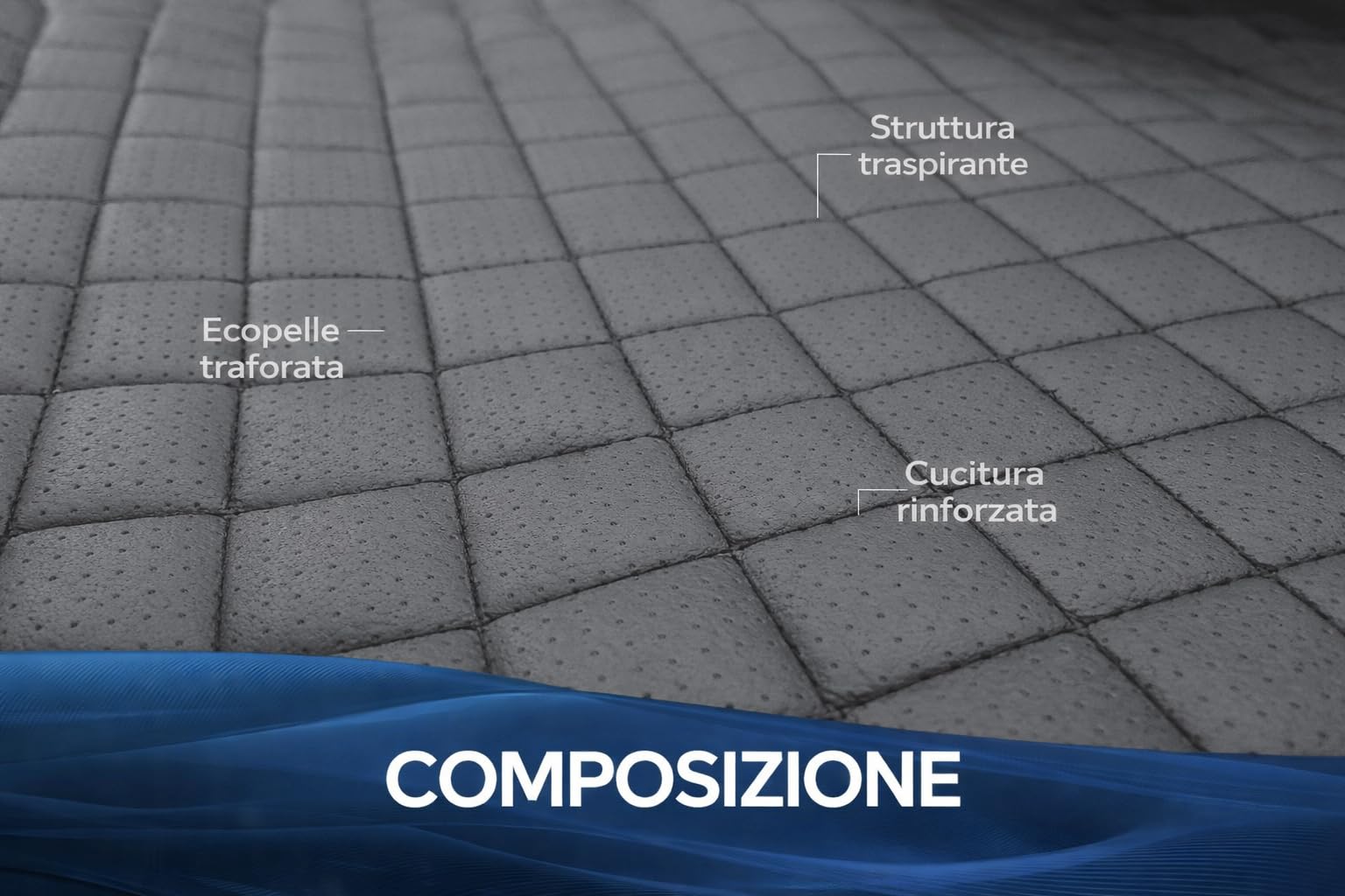 Coprisedile Universale per Trattore in Ecopelle Trapuntata Cuciture Rinforzate Grigio Nero