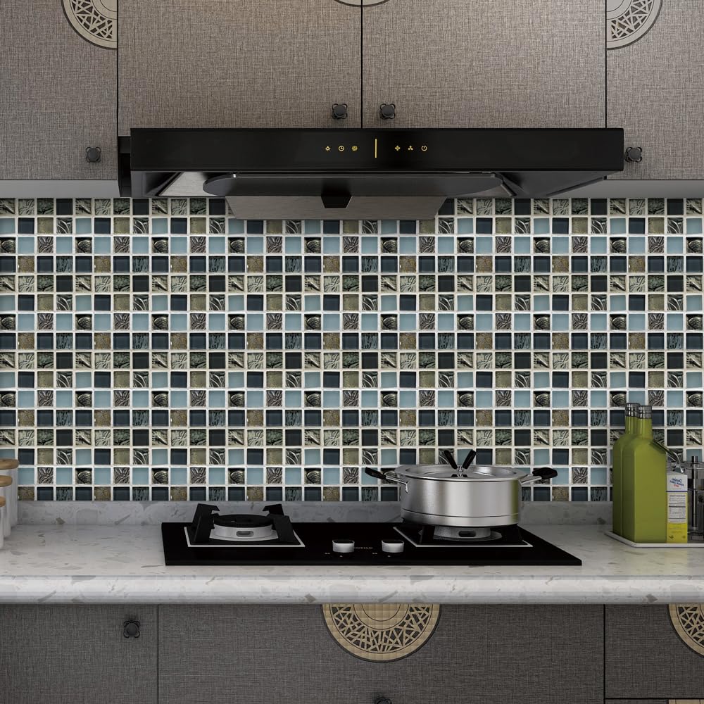 Moroccan Tile Stickers for Kitchen， Tile Stickers Stick On Tiles 10 Pcs Waterproof Oil-Proof Kitchen Bathroom Multi Sizes(10 Pcs/20x20cm)