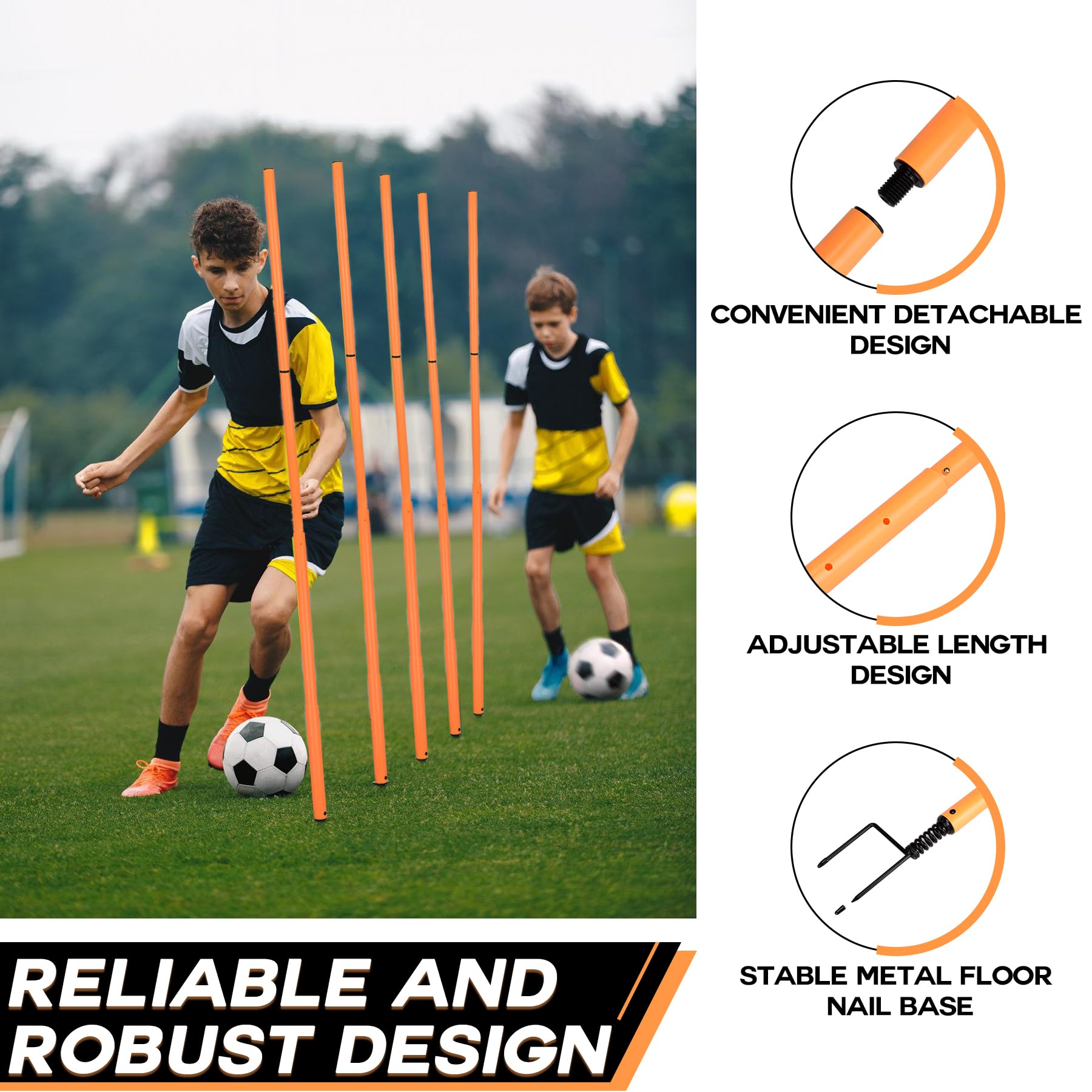 BOOSTEADY Piquets de Slalom Réglables, Set de 4 ou 6 Barres de Slalom Télescopiques pour Football, Barres d'Agilité Bâtons de Slalom, Barres d'Entraînement d'Agilité de Football