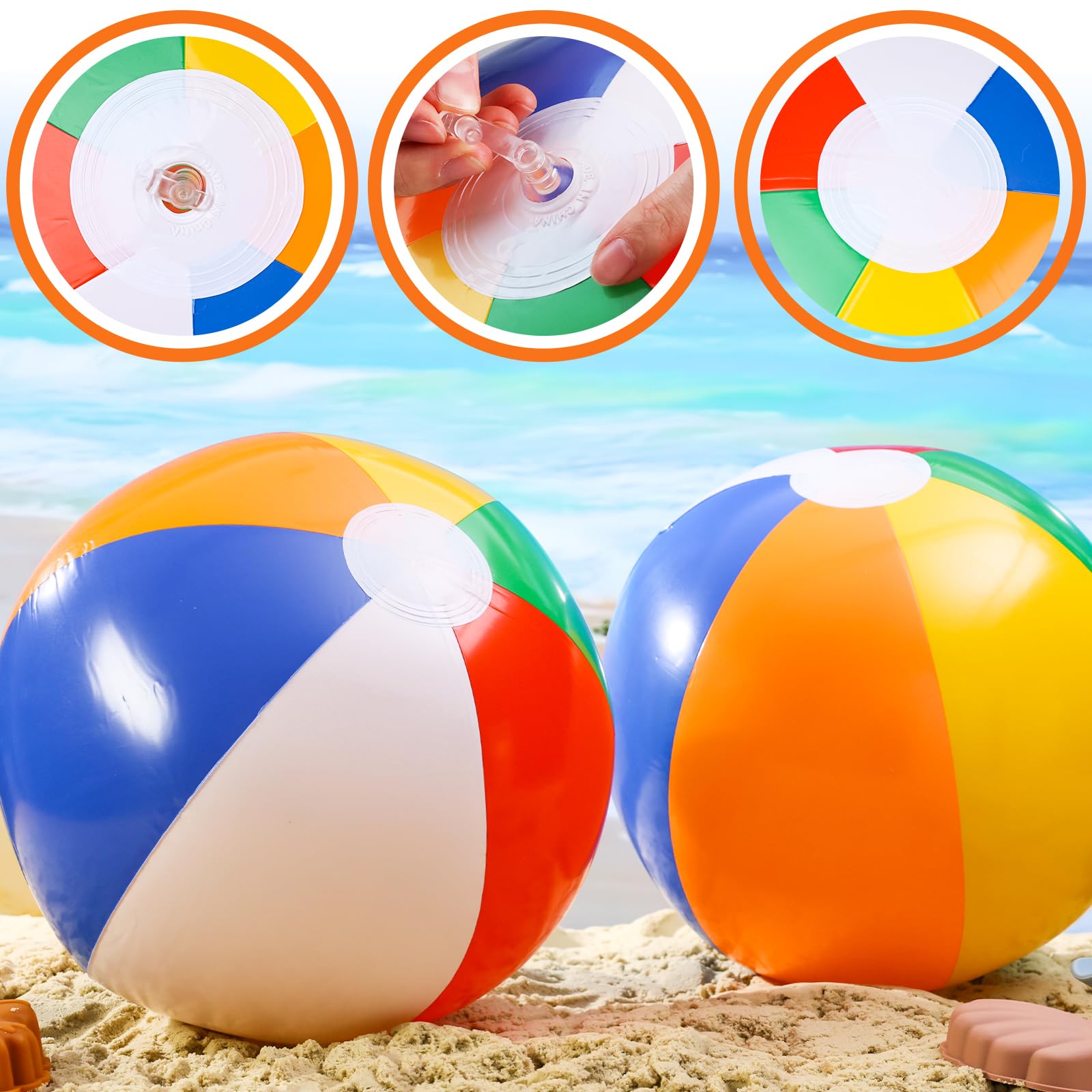 Paquete de 4 bolas de playa de 16 pulgadas, juguetes inflables de piscina arcoíris para juegos de agua de verano, recuerdos de fiesta en la playa 3