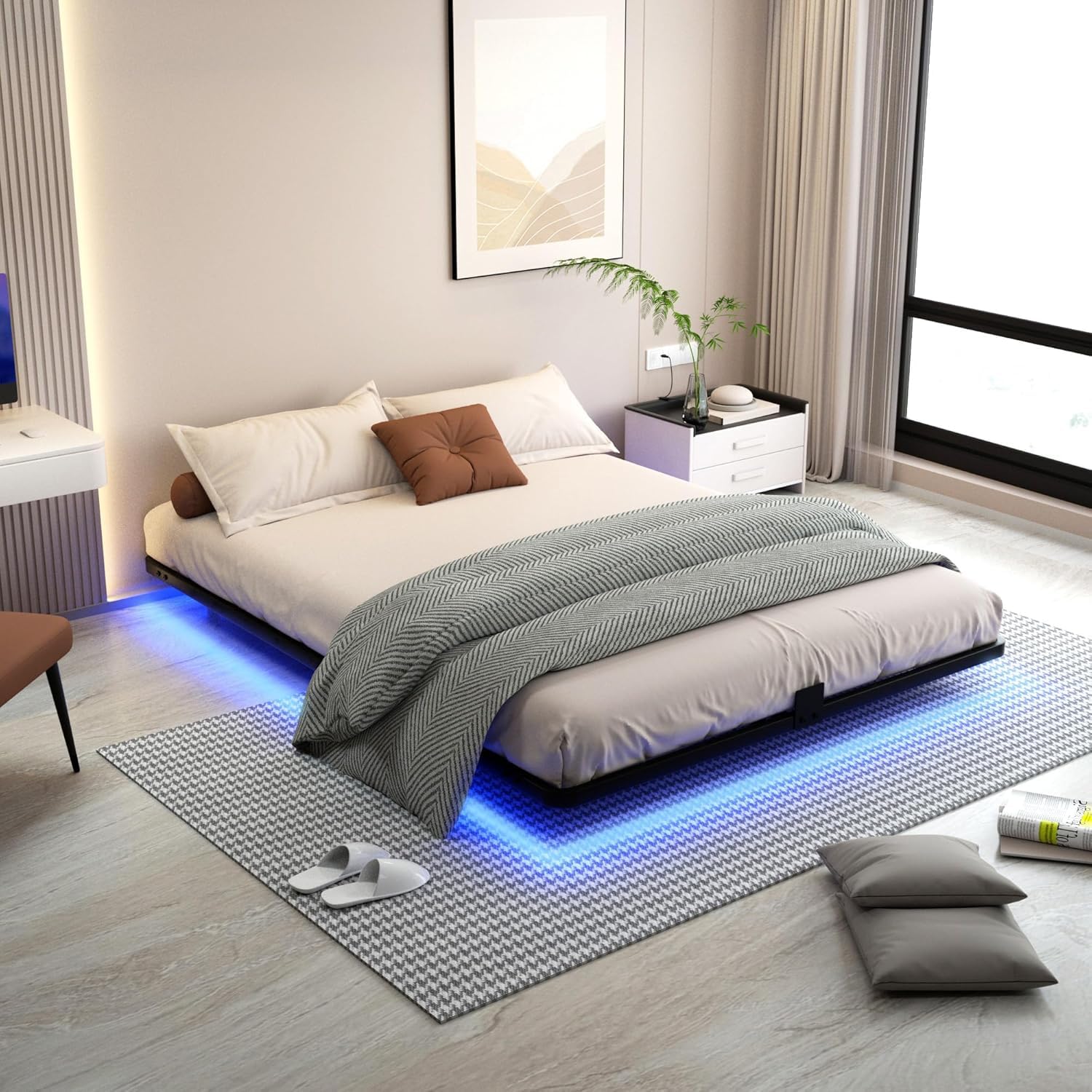 Amazon｜FSJianYi フローティングベッドフレーム クイーンサイズ LED