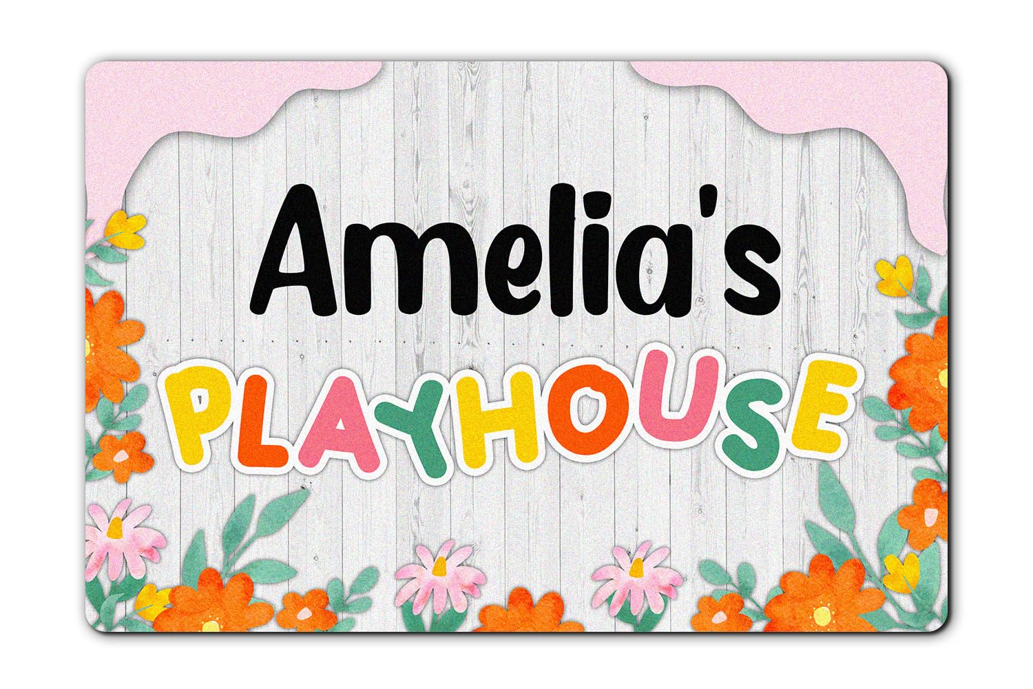 VOTANTA Personalized Playhouse Doormat Floral Flowers Theme for Kids Girls Custom Name Playhouse Sign Outdoor Yard Clubhouse Decor Kids Playground