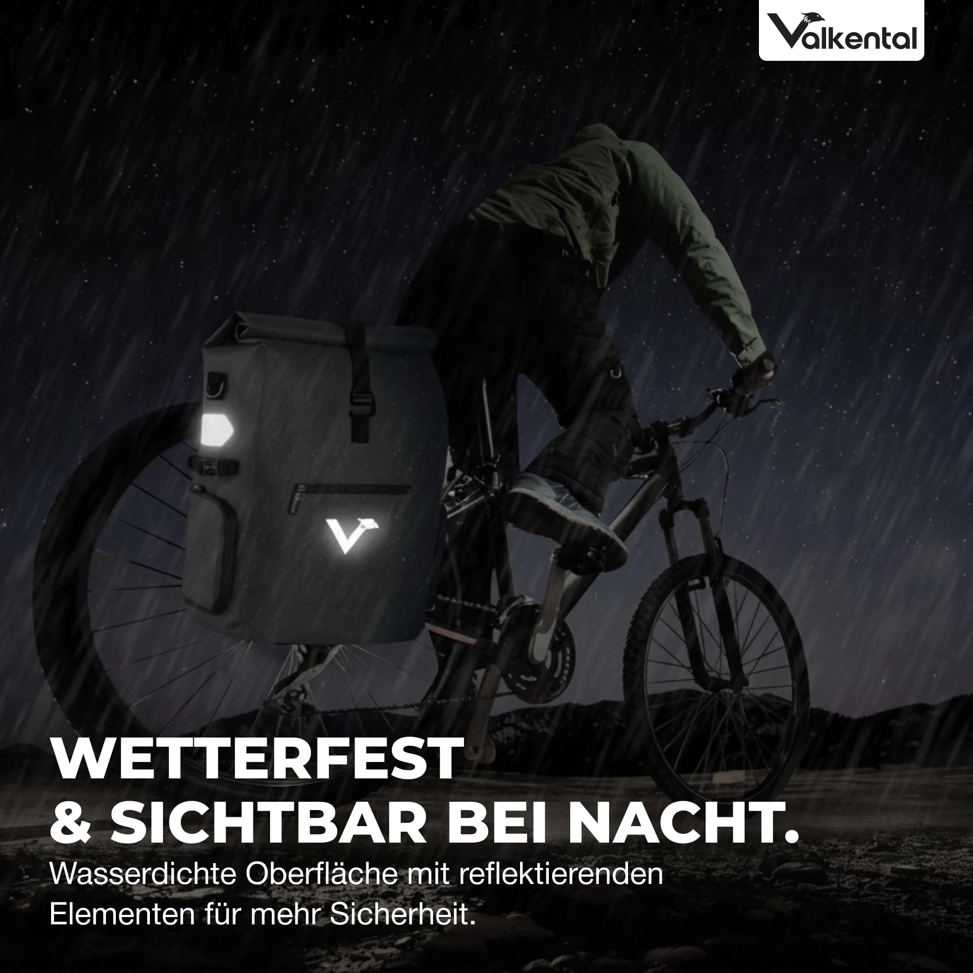 Valkental® - 3in1 Fahrradtasche Pro - Das Original - Hochwertiges Nylon - 23L Volumen - Geeignet als Gepäckträgertasche, Rucksack & Umhängetasche - 100% Wasserdicht - Fahrradtasche für Gepäckträger