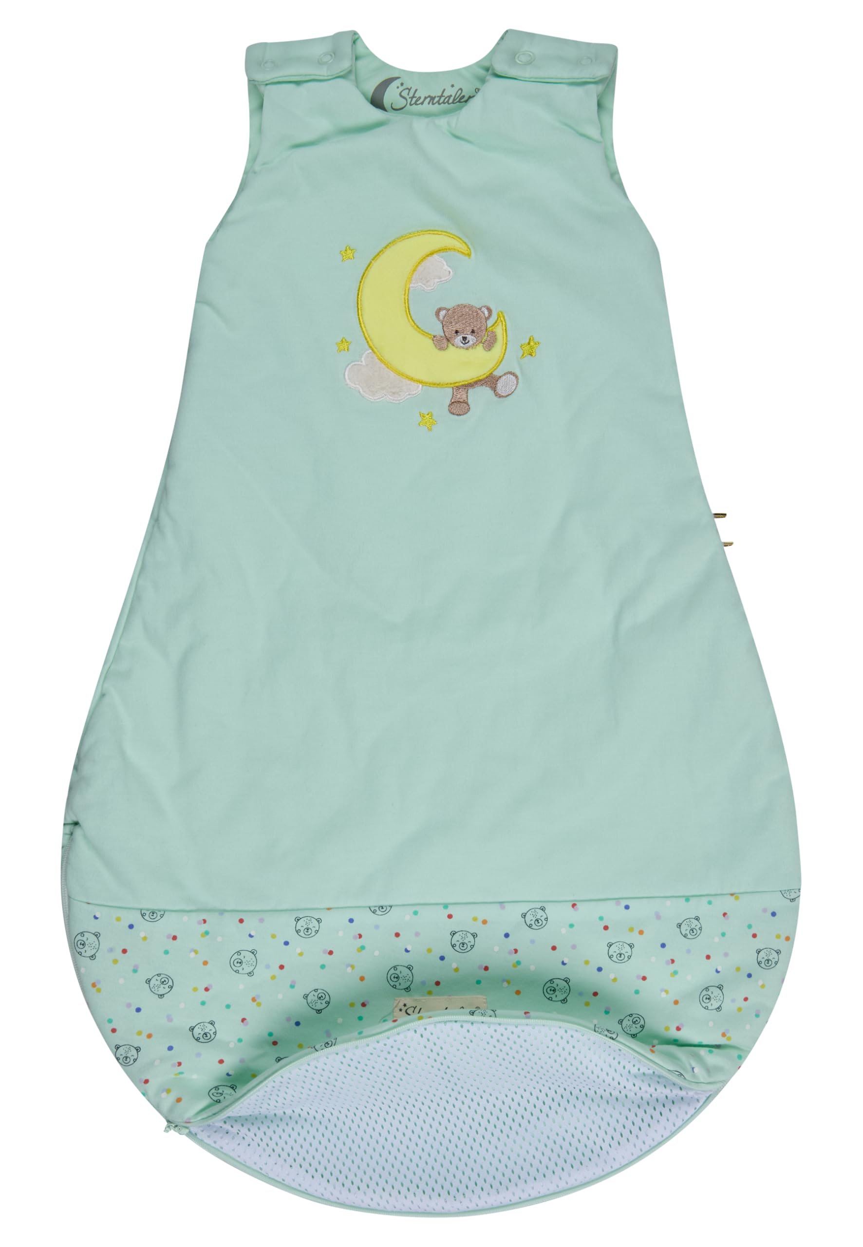 Sterntaler Babyschlafsack 62/68 cm Bär Bo, Polycotton-Schlafsack mit Stickerei, Hydrocool Futter, leichter Wattierung, Zwei-Wege-Reißverschluss, Mesheinsatz, mintgrün, 1,50 TOG, Größe 68