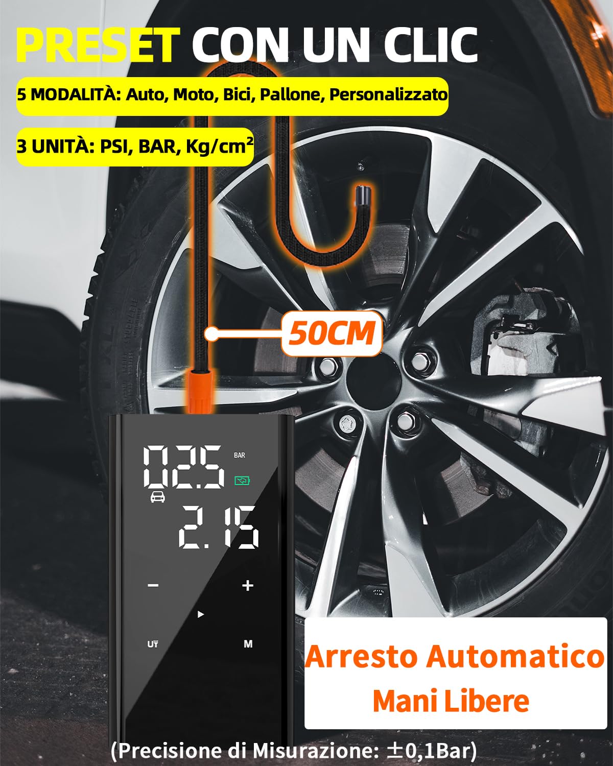 12000mAh Compressore Aria Portatile, Velocità 4X, 150PSI Gonfiatore Elettrico Portatile a Batteria, Mini Compressore Portatile Gomme Auto, Pompa Elettrica per Moto, Bicicletta, Bici,Palloni,SUV