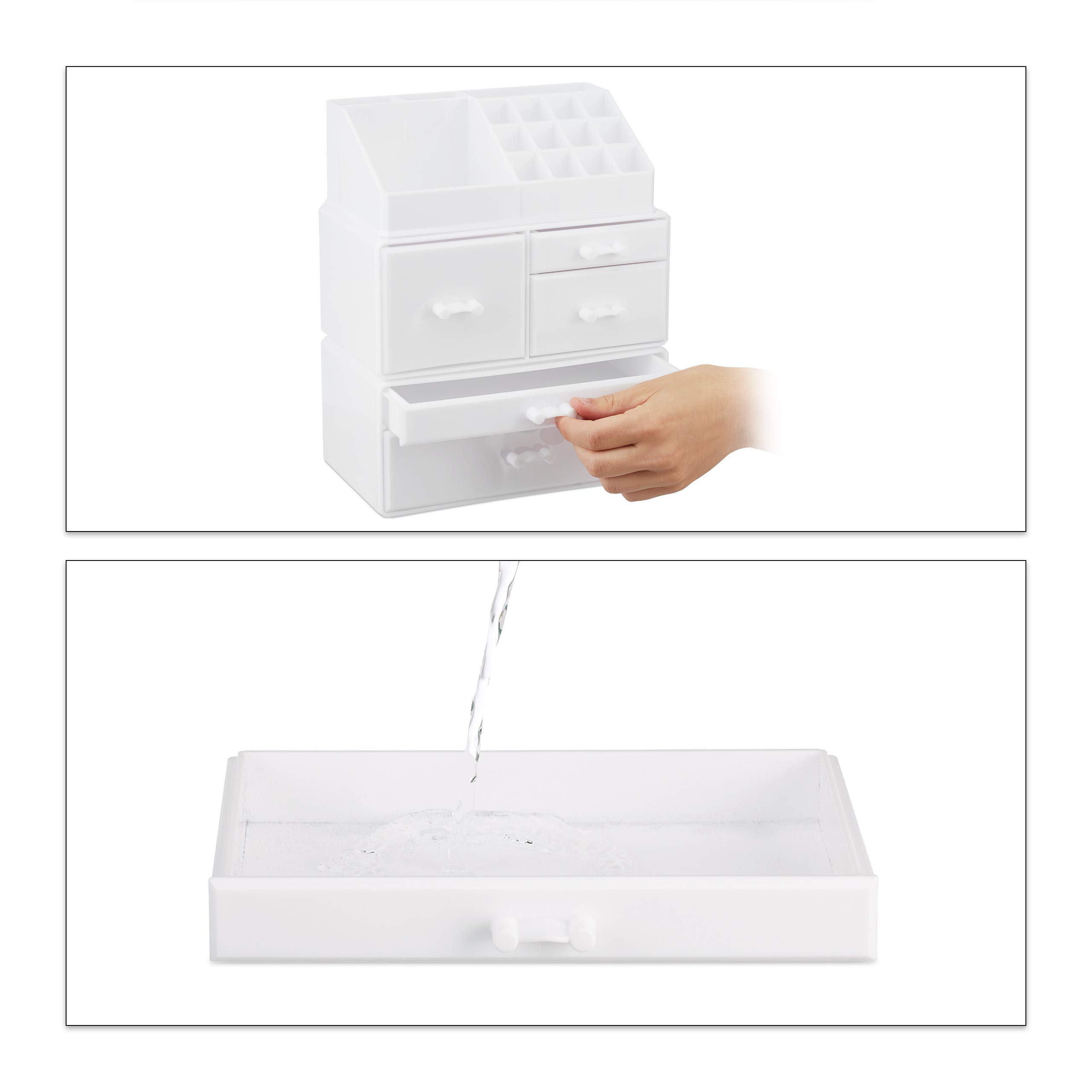 Relaxdays Organizer Make-Up con 21 Scomparti, Contenitore per Cosmetici, Rossetti, Trucchi, Case in Acrilico, Bianco