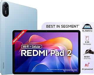 Redmi Pad 2 Wi-Fi + Cellular, Active Pen Support, 27.94cm(11") Model, 2.5K Sharp & Clear Display, 4GB, 128GB, All Day & More 9000mAh Battery, AI-Enabled, Dolby Atmos, HyperOS 2, Sky Blue