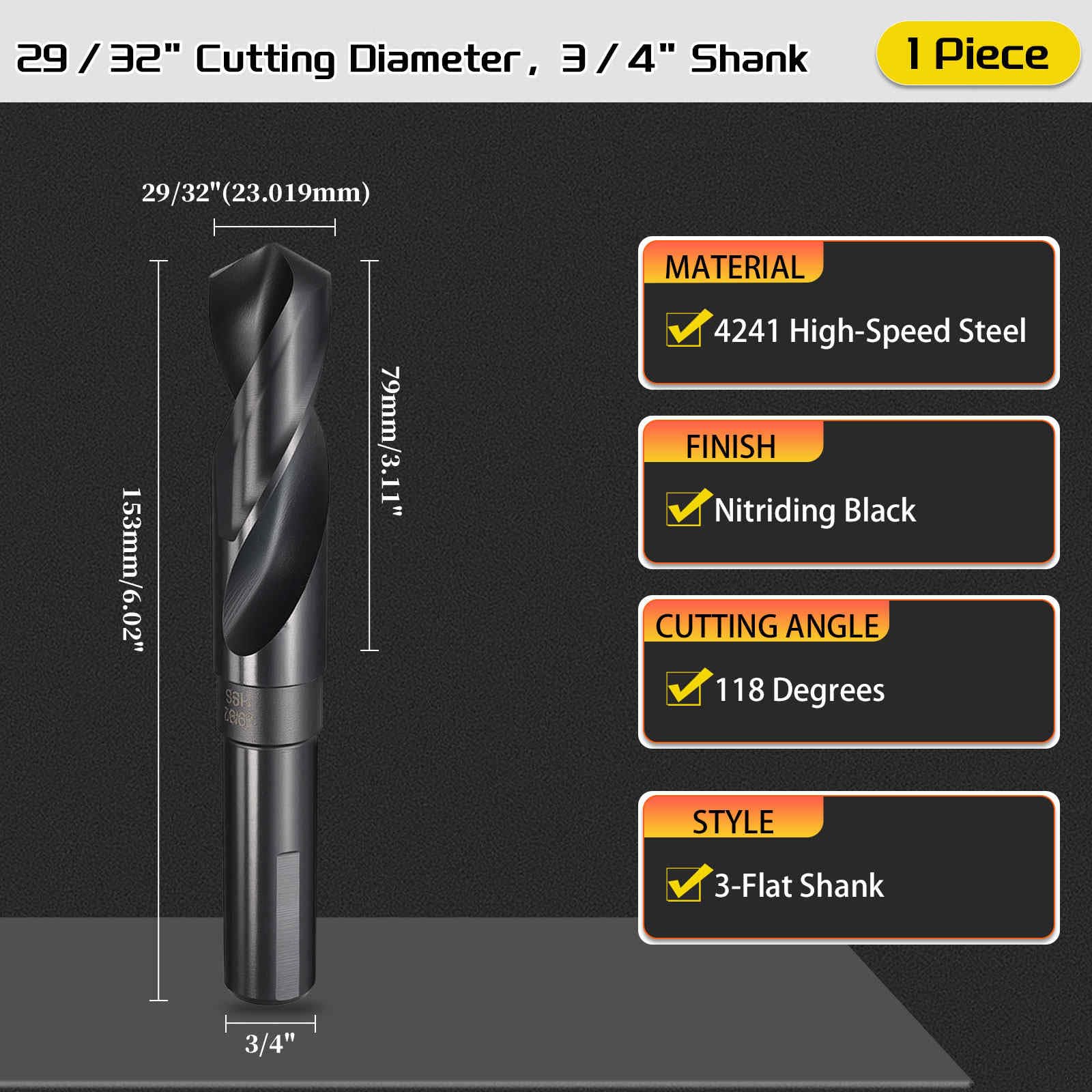 CoCud Drill Bit, 29/32" Cutting Diameter, 3/4" Shank 4241 118° Light, 29/32" (23.019mm) - Image 2