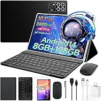 Xixaomiro S12 Tablet, 10.1 Polegadas, Android 14, 8GB+128GB, Película de Proteção + Caneta Stylus+Teclado+Mouse+Capa+Fone de Ouvido, Tela 1920x1200, Wi-Fi 5G, Câmera 13MP/5MP, Bateria 8000mAh (Preto)