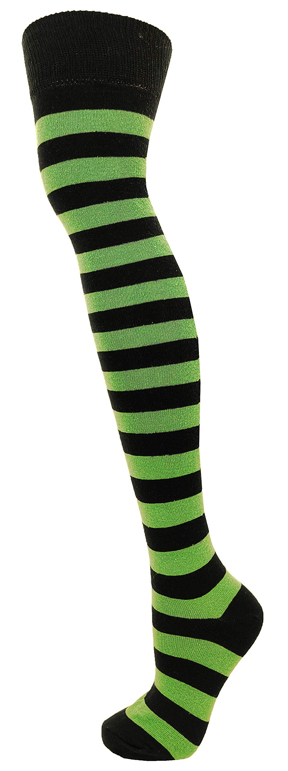 Macahel Black & Lime Green Striped Over the Knee Socks