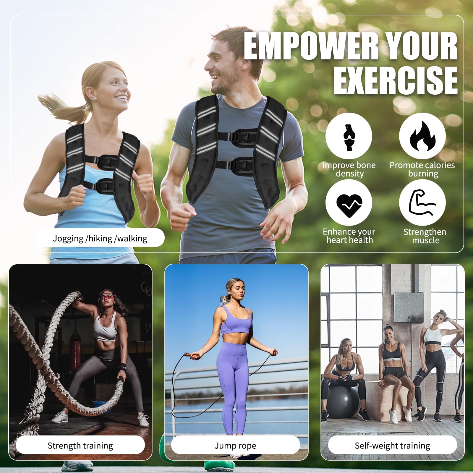 Gilet ponderato per uomo e donna, 6/8/12/16/20/25 l, 13,6 kg, regolabile, con strisce riflettenti, per allenamento, allenamento della forza, corsa, fitness, costruzione muscolare, perdita di peso