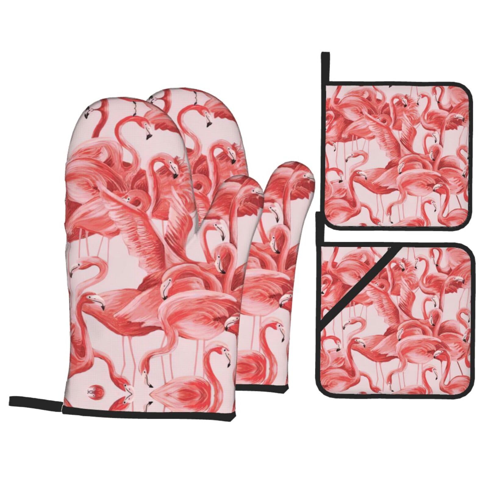 Flamingo Print Oven Microwaving Waterproof Kitchen Gloves for Baking Grilling Holiday Cooking