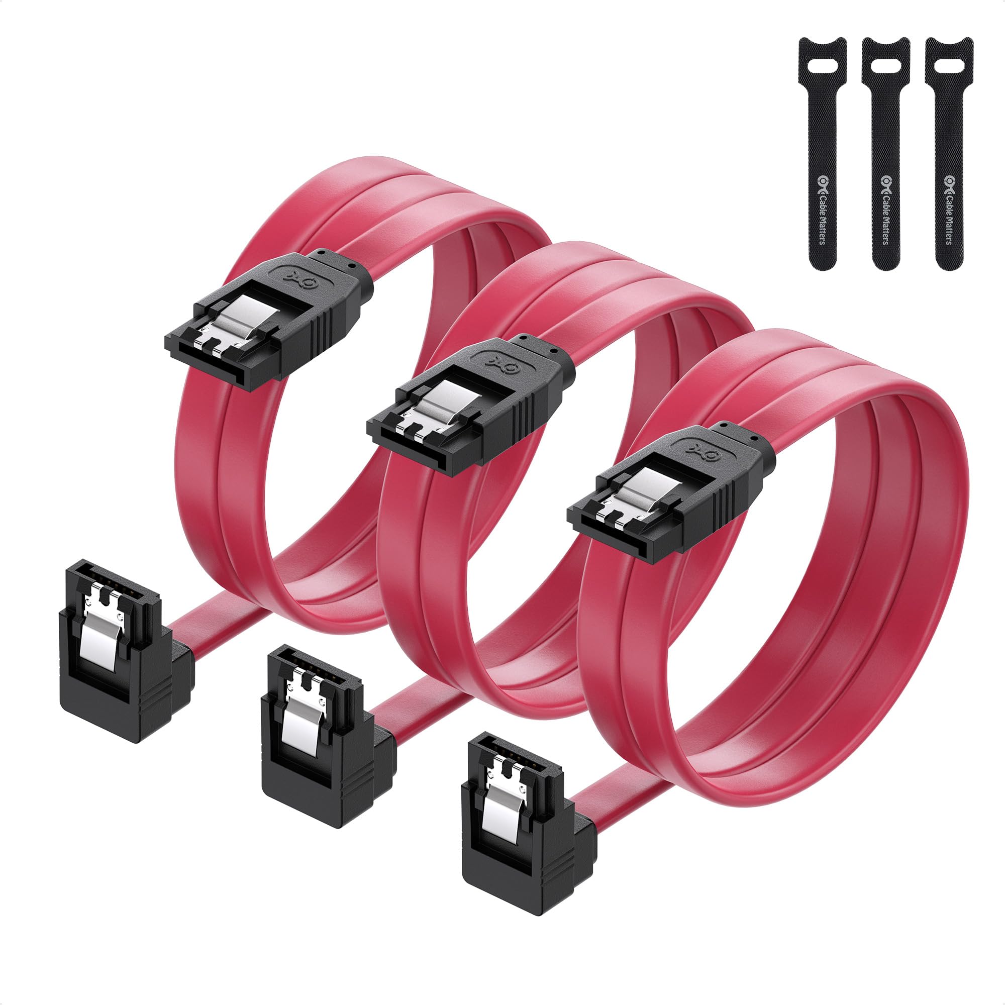 Cable Matters 3er-Pack 90 Grad rechter Winkel SATA III 60 cm Sata Kabel 6gb/s (Sata 3 Kabel, SATA-Kabel SSD, sata cable) in Rot
