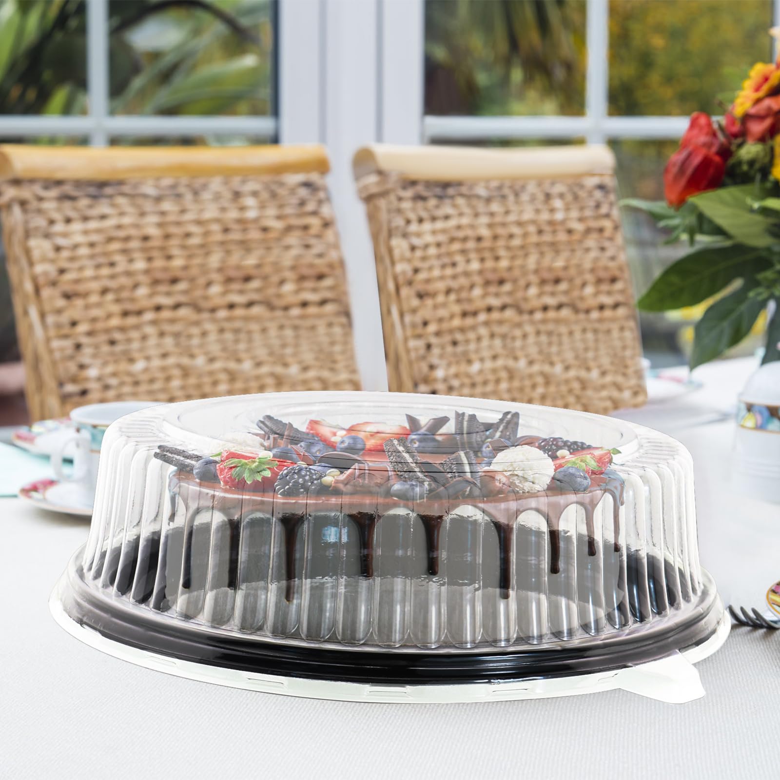 5 recipientes para pasteles de 12 pulgadas con tapa, contenedor de plástico transparente desechable para tartas y base negra, caja de almacenamiento para llevar y exhibir (5) 5