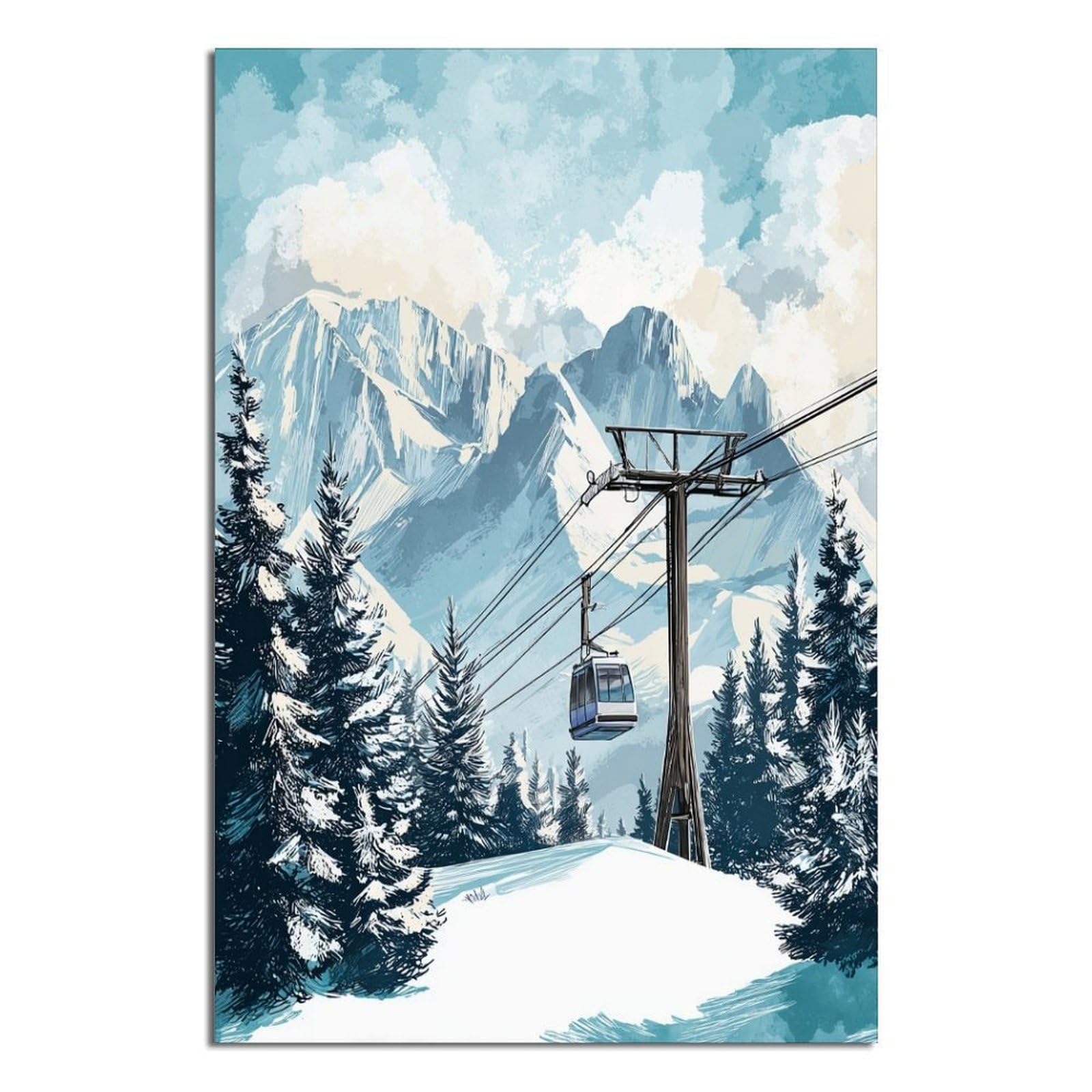 iPuzou Verbier Switzerland Ski Posters 20x30inch(50x75cm) Vintage Watercolor Canvas Art