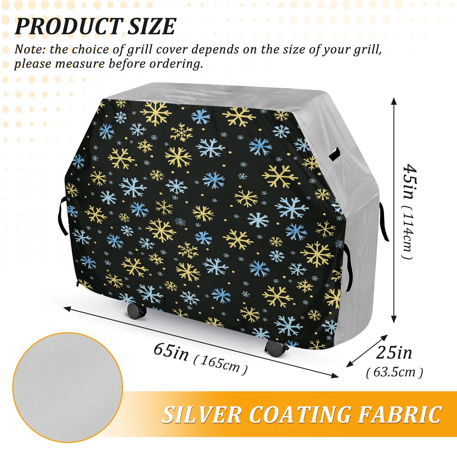 Copertura per barbecue di alta qualità, impermeabile, resistente allo sbiadimento, resistente, adatta per griglie fino a 25 cm di larghezza, con motivo a fiocchi di neve blu e giallo