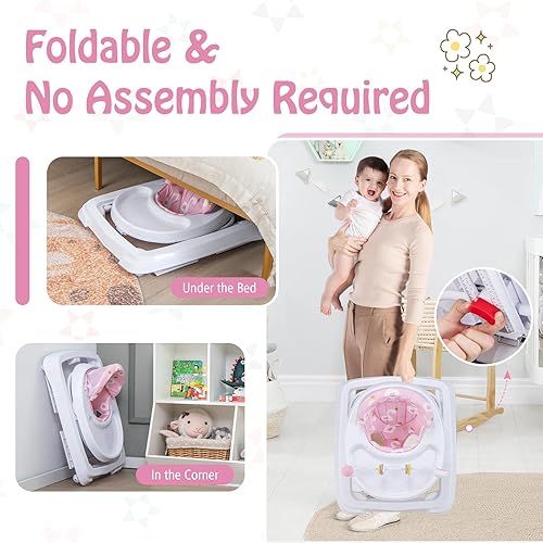 Miniatura 4 de HONEY JOY Andador de bebé, andador plegable para niños pequeños con juguetes, altura ajustable, asiento acolchado con respaldo alto, caminante de