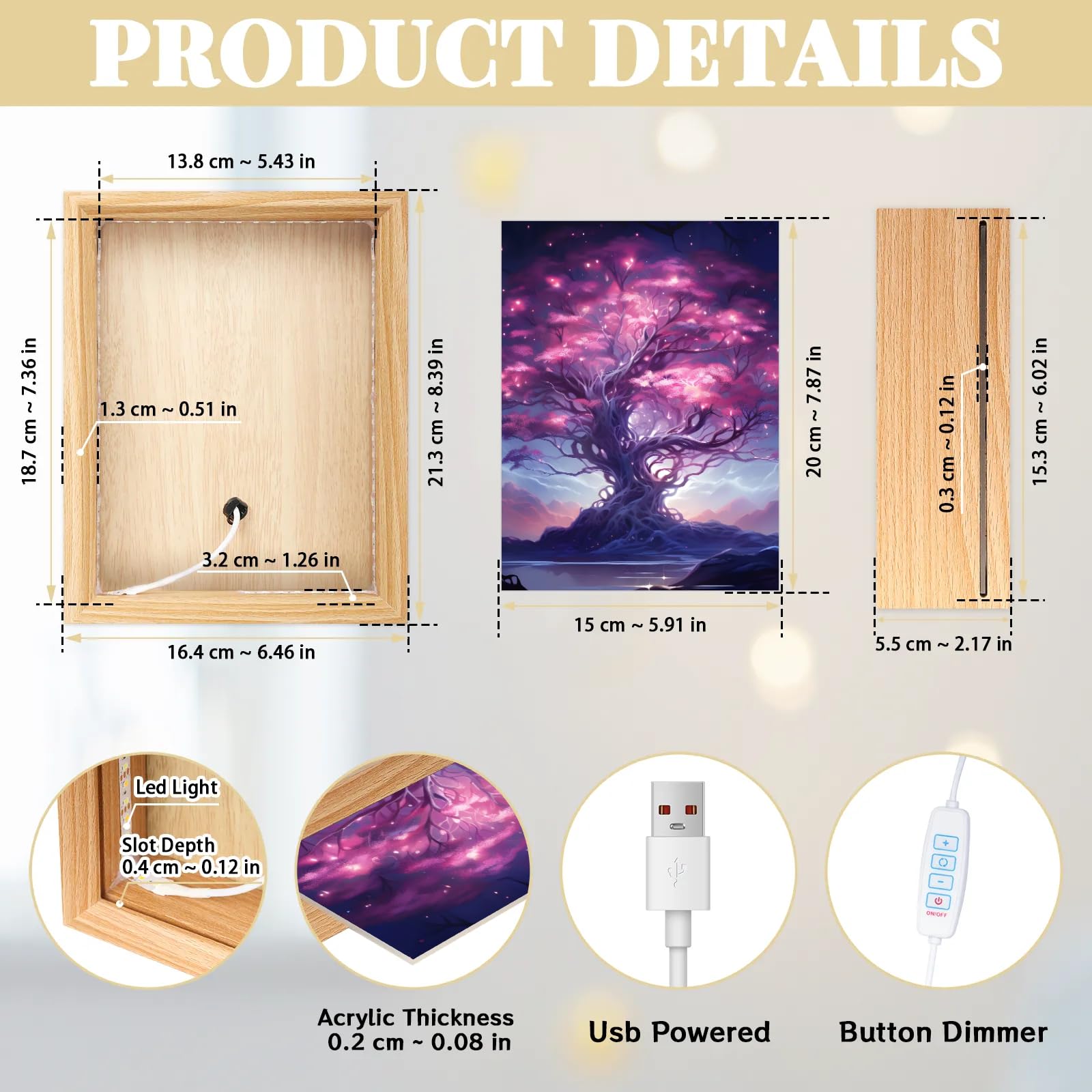 Light Up Painting, Fantastic Tree Wall Art Picture Light Magical Tree Light Up Desktop Art Frame, 10 Brightness, USB Powered, 3 Lighting Modes, Anxiety Relief Decor Gift for Bedroom Home