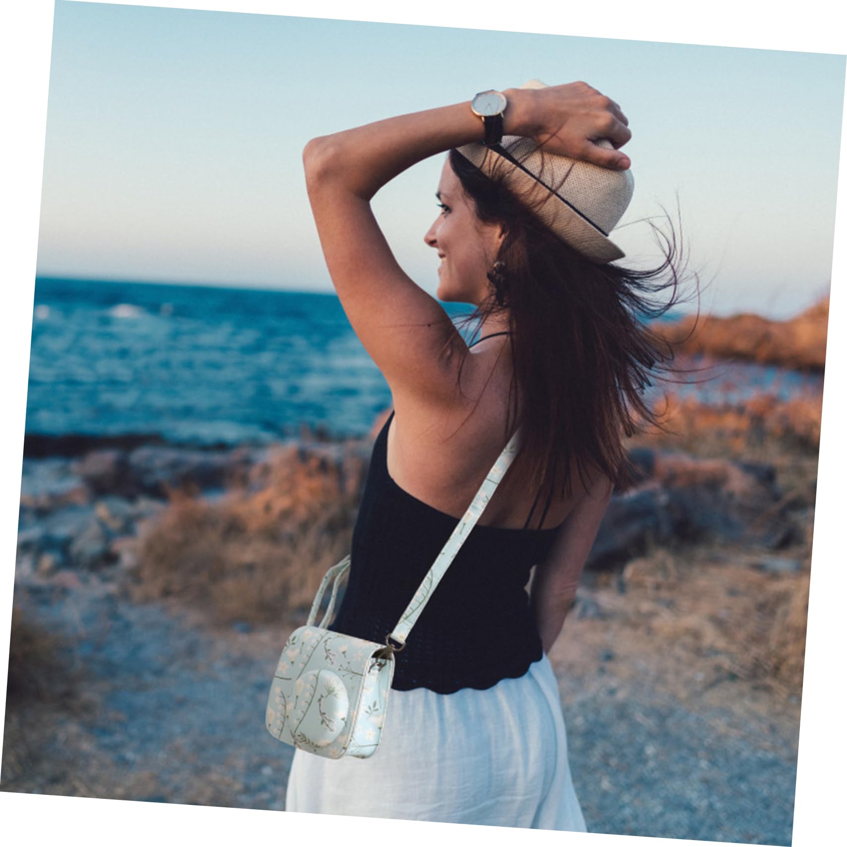 Hemobllo 2pezzi Borsa Protettiva Pu Per Fotocamera Istantanea Mini Con Design Fiore Stile Elegante e Pratico Con Tracolla