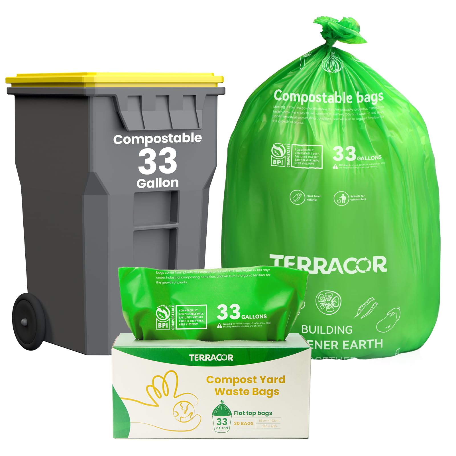 TERRACOR 30-33 Gallon Compostable Trash Bags