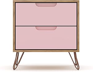 Manhattan Comfort Rockefeller Mid-Century Modern 2 Drawer Bedroom Nightstand, 20.08