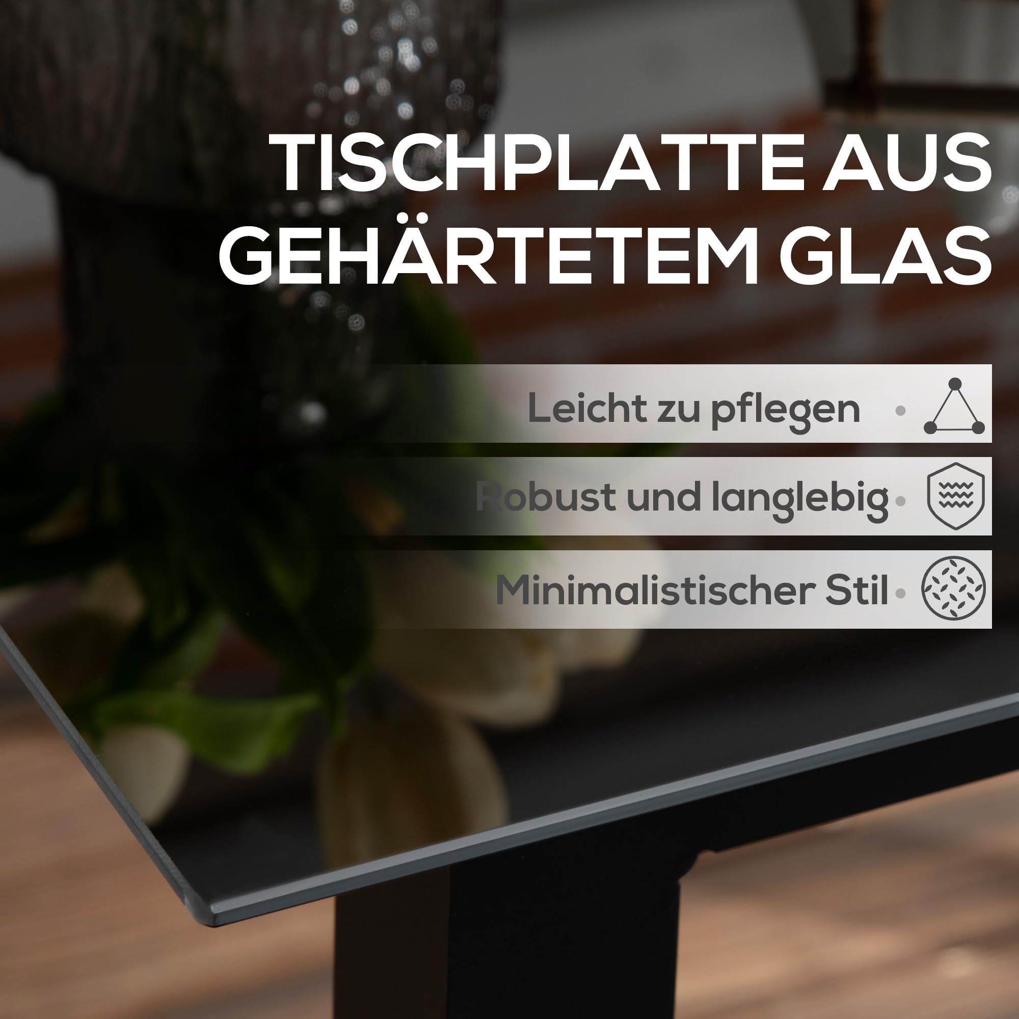 Outsunny Gartentisch, Balkontisch Hartglasplatte, 80 x 80 x 74 cm, Schwarz | Quadratischer Esstisch für Garten, Für 4 Personen, Terrassentisch, Alu