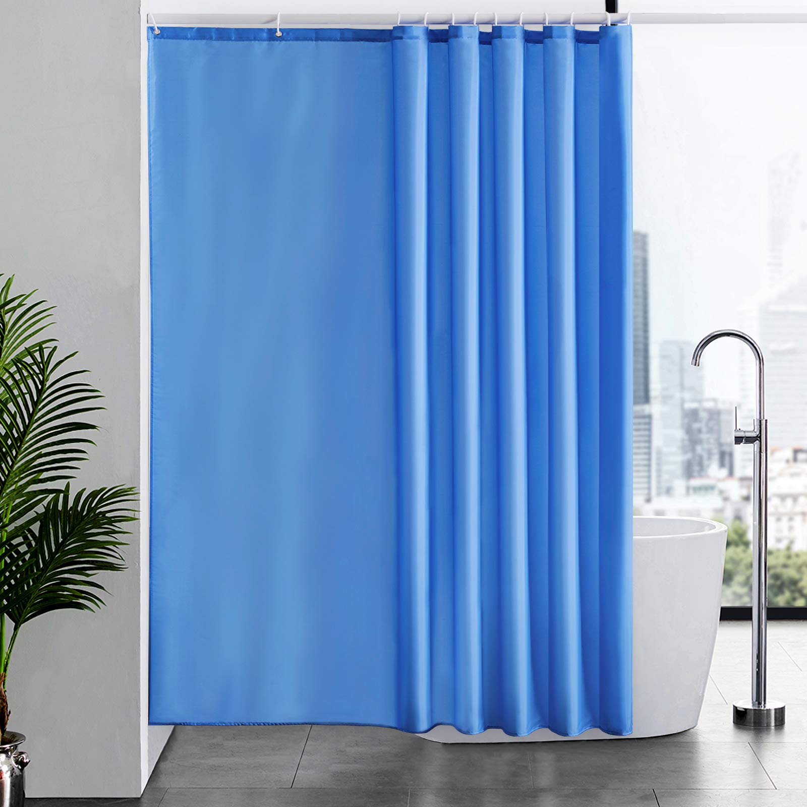 Furlinic Shower Curtain Mould Proof Resistant Wetroom Bathroom Polyester Fabric White 7ft Shower Curtains Liner Waterproof Rustproof Washable Weighted with 12 Hooks Extra Long 180x210cm 72x84. — view 99