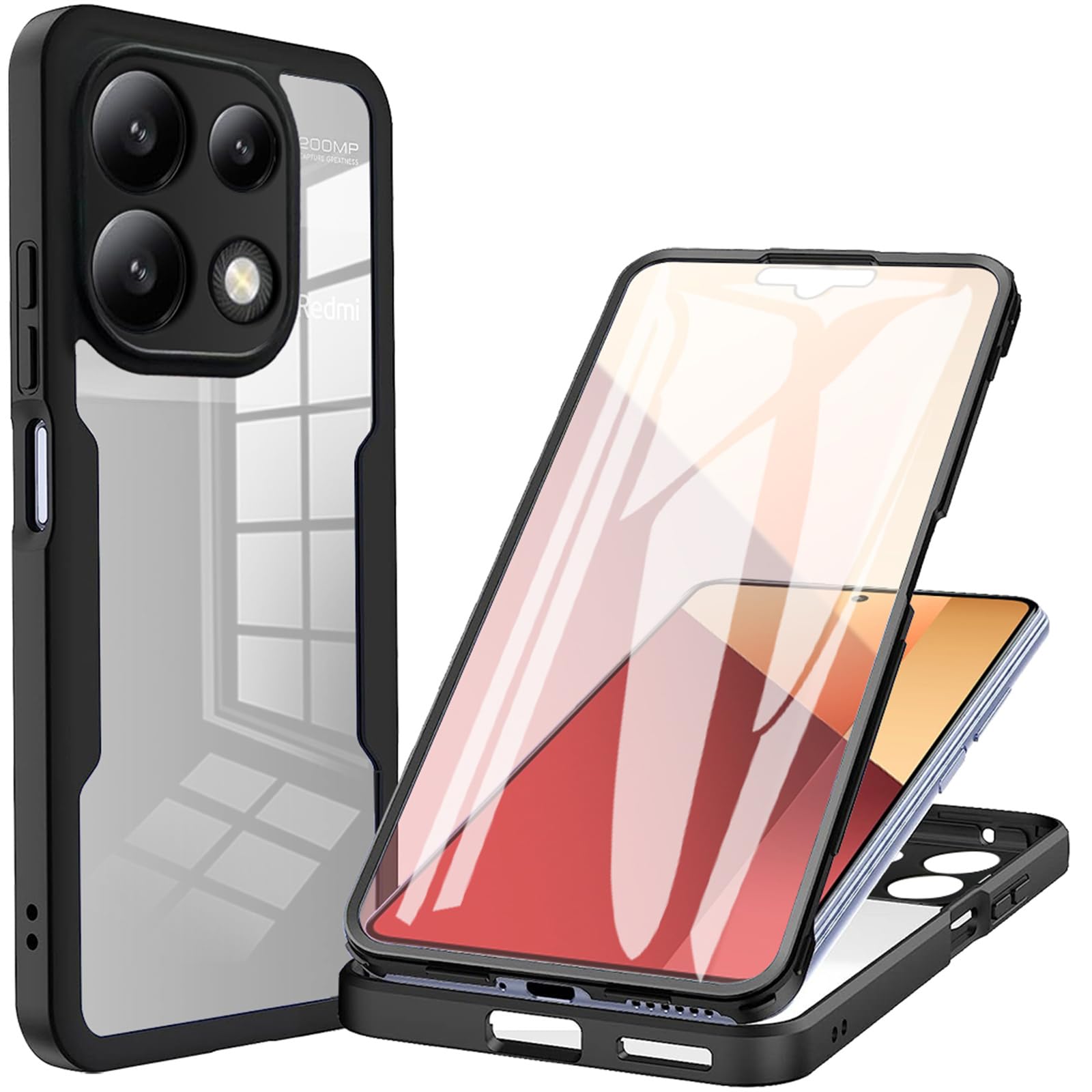 for Xiaomi Redmi Note 13 Pro 4G (Not 5G) Clear Case with Screen Protector, Dual Layer Full Body Shockproof Dustproof All-Inclusive Cover Case Xiaomi Redmi Note 13 Pro 4G QB-Black