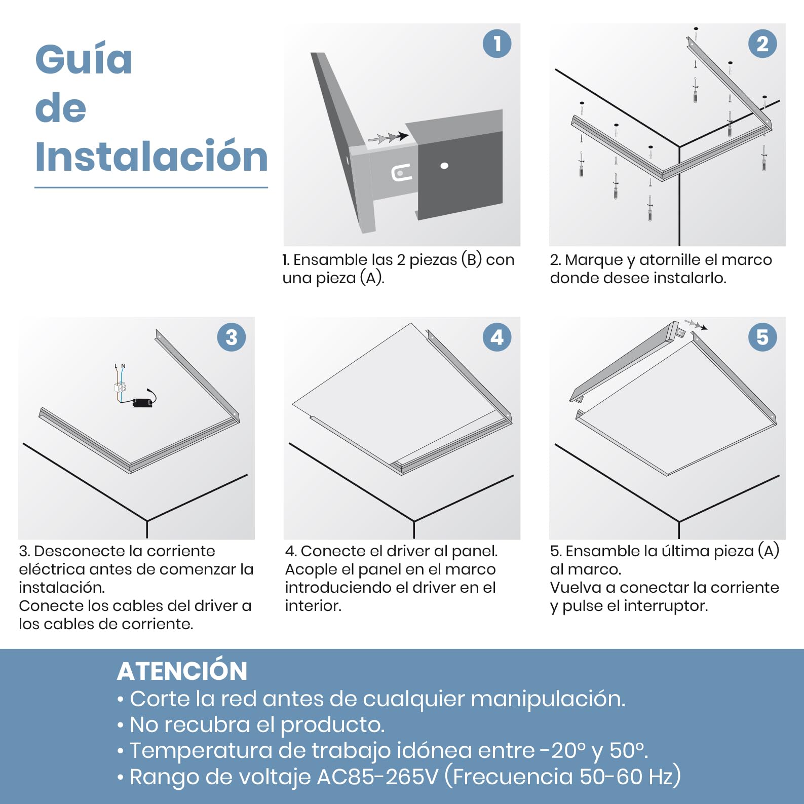 LED ATOMANT Kit de Pose en Saillie pour Panneau LED Slim 60x60cm, Aluminium Laqué Blanc, Panneau Non Inclus