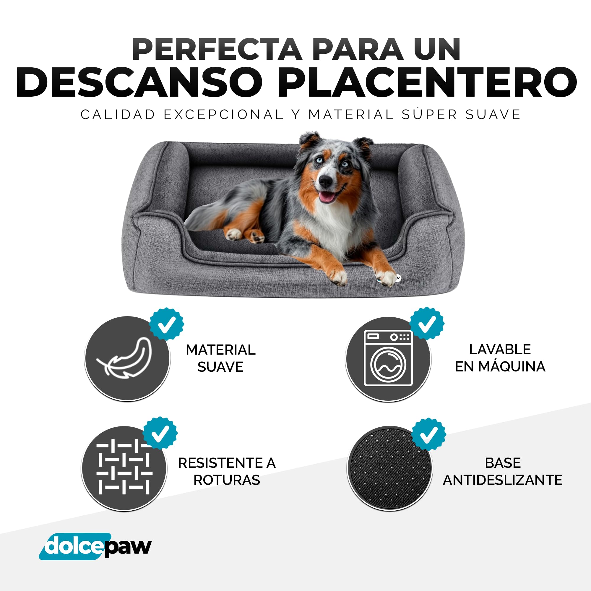 Cama para Perros con Funda Extraíble Lavable y Antideslizante, Cama para Perros y Gatos con Bordes Altos y Suaves, Máximo Confort, Ideal para Mascotas Grandes y Pequeñas