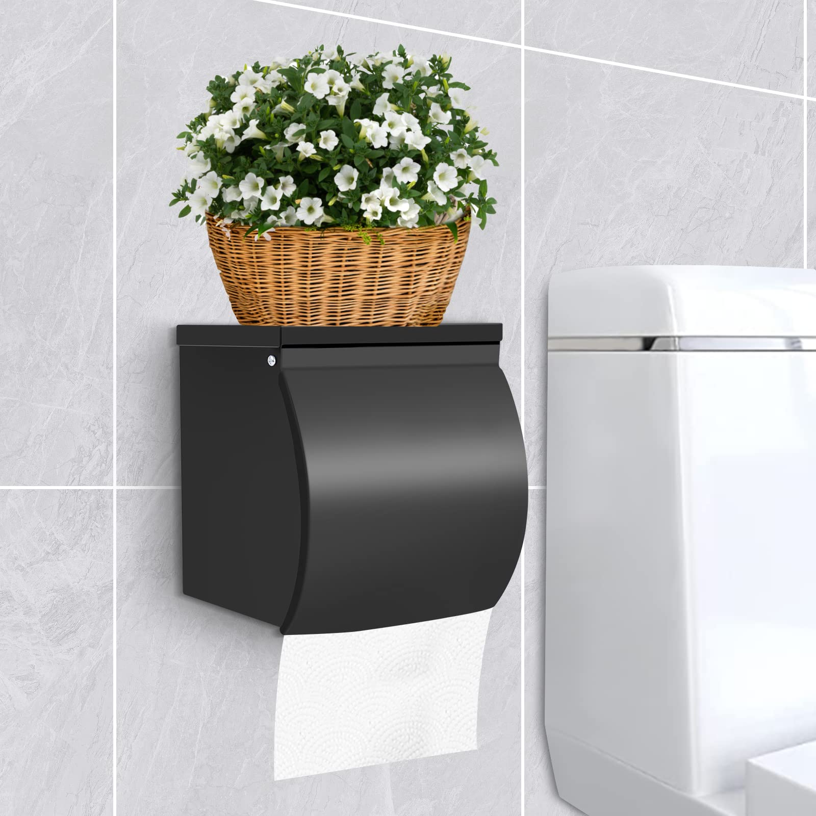 Toilet Paper Holder with Shelf, Wall Mount Toilet Paper Holder — Amazon image 2