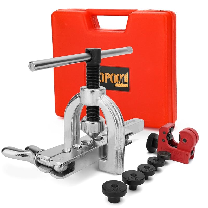 Kit de Flangeamento de Freios KOOPOOL para Flanges Simples e Duplas a 45° com Cortador de Tubos, 5 Adaptadores e Maleta, 8 peças