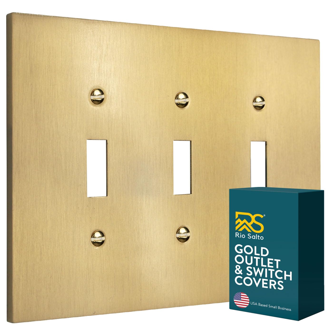 Rio Salto Forge Collection Midsize Metal Gold Triple Toggle Light Switch Cover Metal Decorative Toggle Switch Covers Wall Plate Outlet Electric Outlet