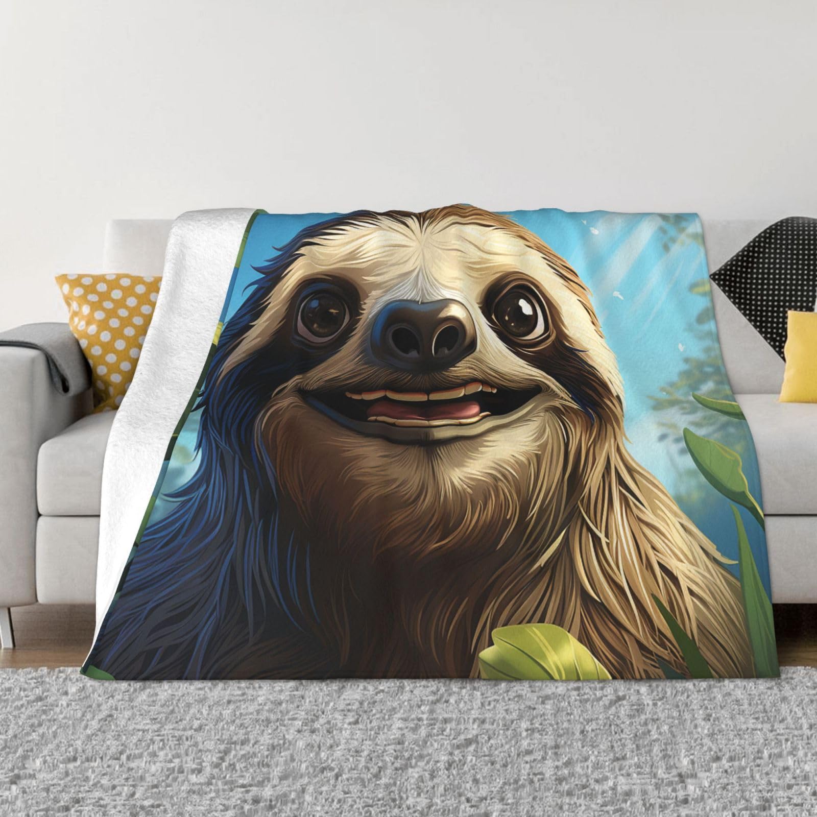 KLOPH Cartoon Funny Sloth Throw Blanket 80"x60" Flannel Fluffy Warm Blanket for Couch, Reversible Plush Blankets for Bed, Comfy Fuzzy Blanket for Sofa, Plush Lightweight-Blankets for All Season