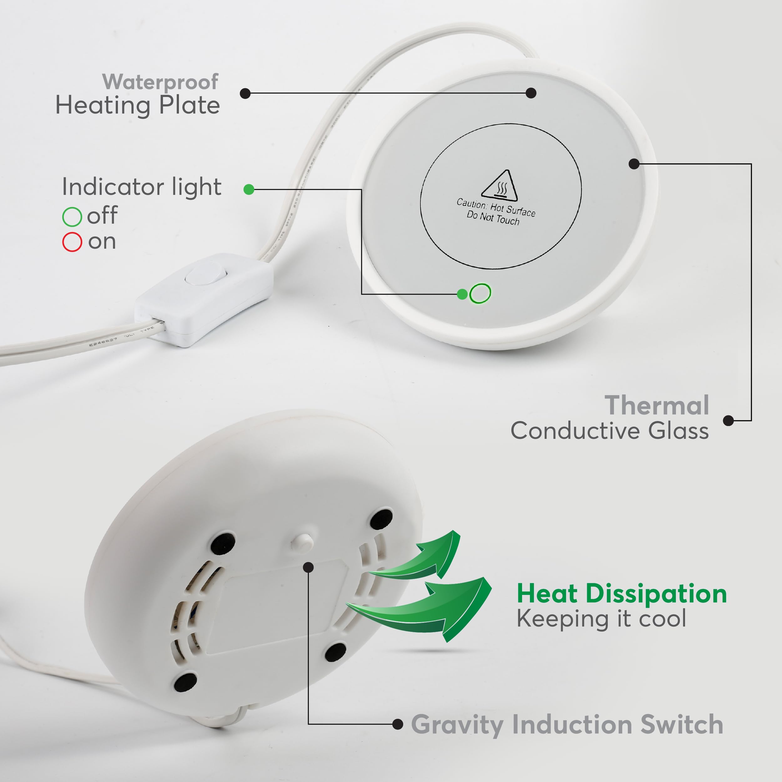 Calentador de tazas de café con apagado automático, calentador de tazas compacto de 17 W para computadora con interruptor de gravedad, placa eléctrica para velas de tarro, mantiene el café, té y